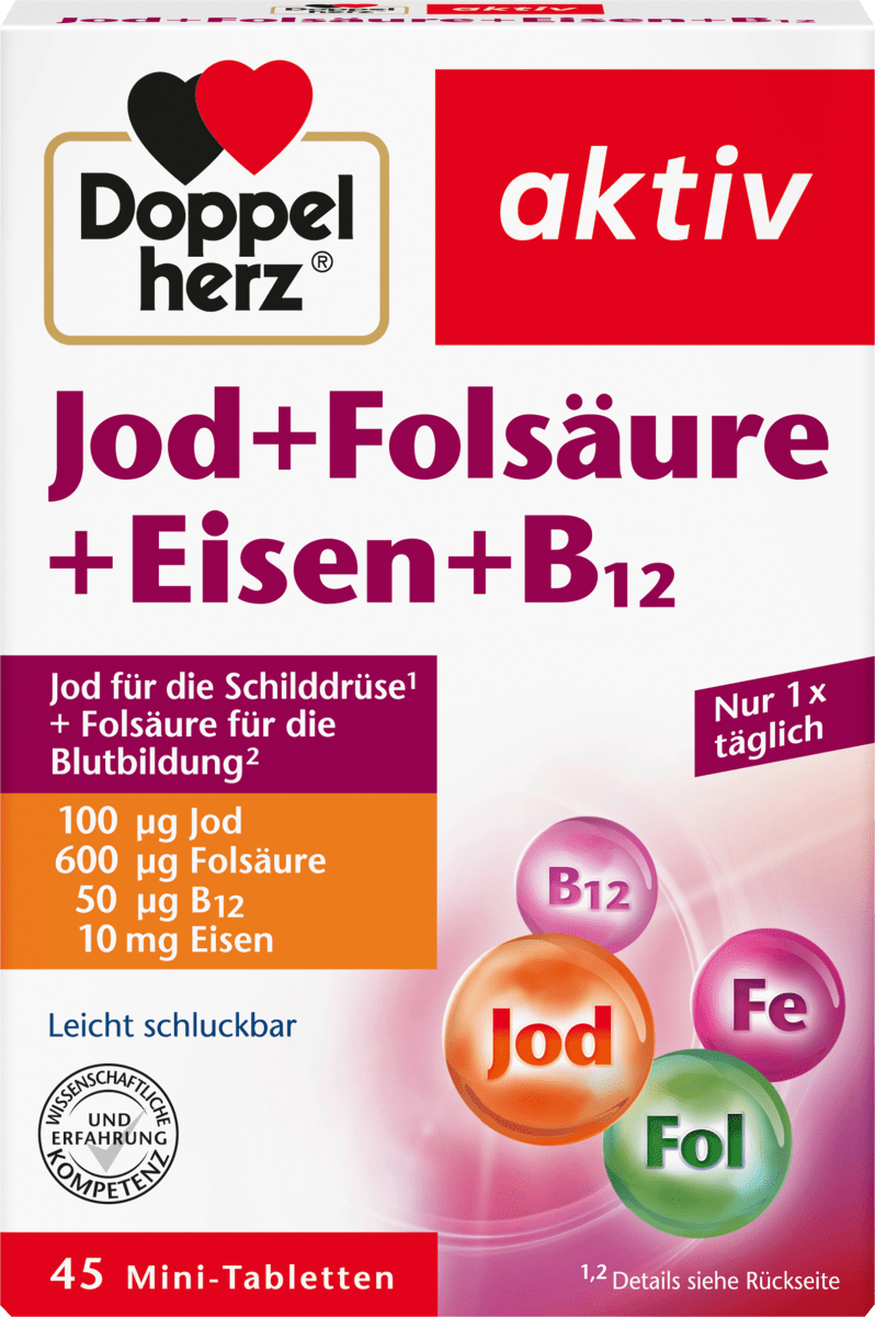 Jod + Folsäure + Eisen Tabletten 45 St., 20,4 g