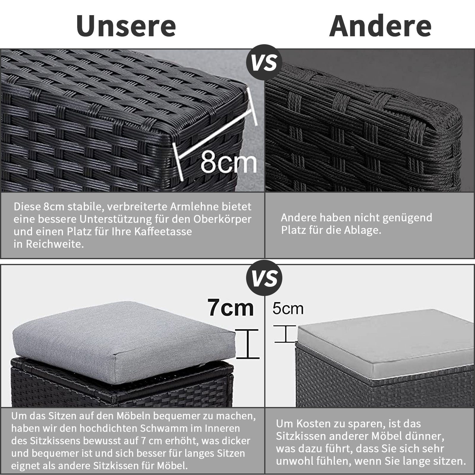 MeXo von GLP HOME Loungeset Gartenmöbel Set sale aus Polyrattan, Gartenloungeset, Sitzgruppe, (Gartengarnitur, Loungeset mit Kissen, 2-Sitzer, Ecksofa, Esstisch, 3 Hocker), Sitzgarnitur Terassenmöbel wetterfest für 6-10 Personen