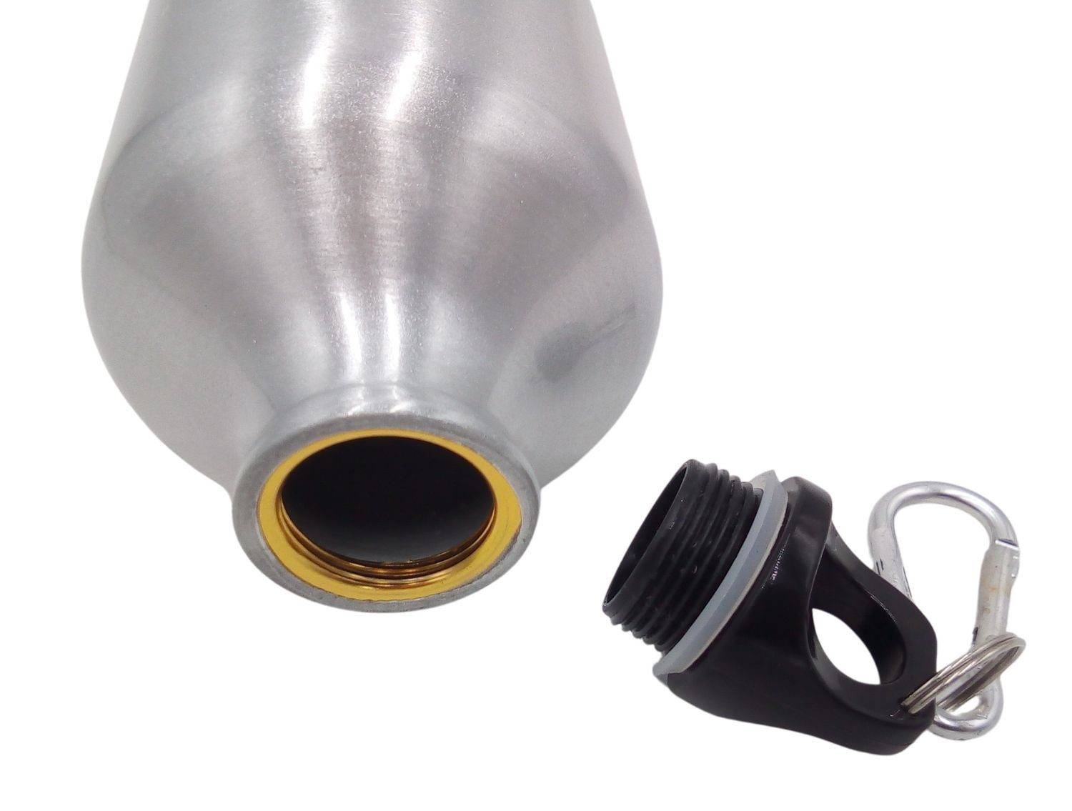 BURI Trinkflasche 4x Alu Trinkflasche 1Liter schwarz glänzend Karabiner Wasserflasche Sp