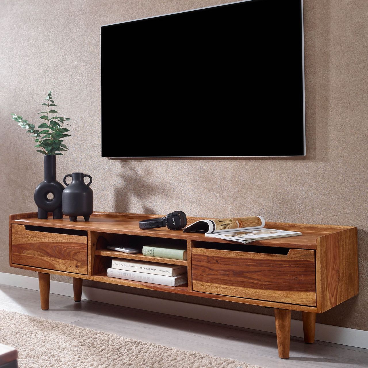 Skyport WOHNLING TV Schrank 145x43x35 cm Lowboard Holz Fernsehkommode Fernsehschrank