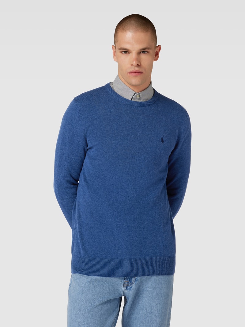 Strickpullover aus Wolle mit Logo-Stitching in blau