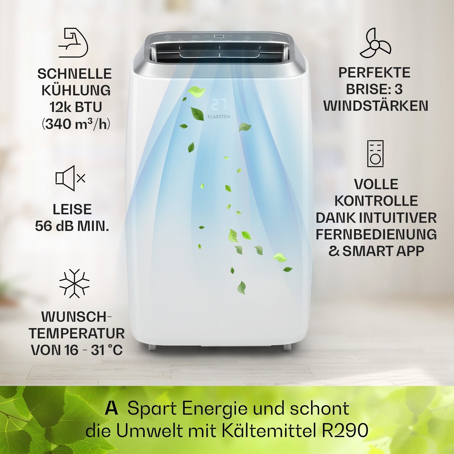 Klarstein Klimagerät Iceblock Prosmart, Klimagerät mobil Air Conditioner Kühlgerät Luftkühler