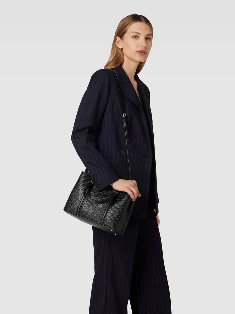 Satchel aus Leder mit Label-Applikation Modell 'MARCY' in schwarz