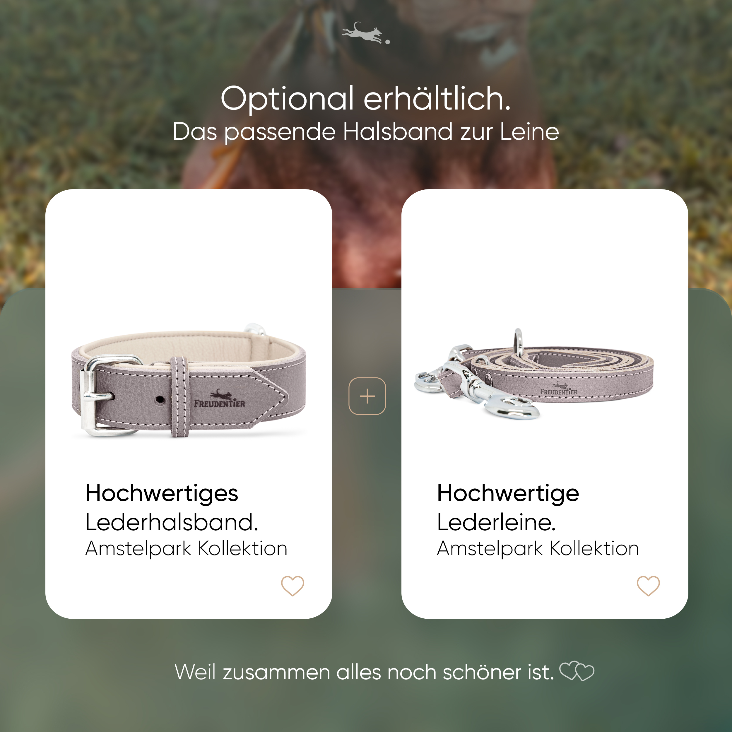 Freudentier Hundeleinen Freudentier Führleine aus Leder braun/ grau 2 cm