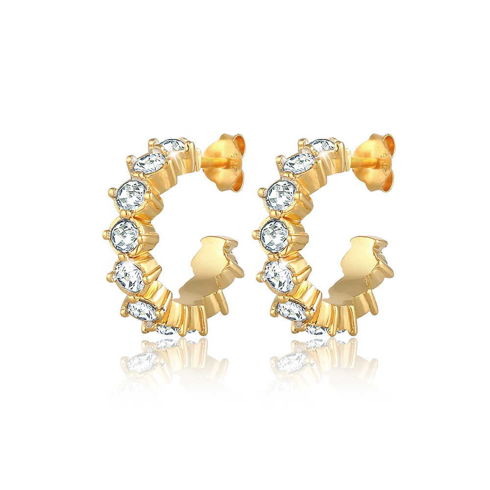 Elli Elli Boucles d'Oreilles Créoles Élégant avec des Cristaux  Boucles d'Oreille Femm Boucles d'oreilles