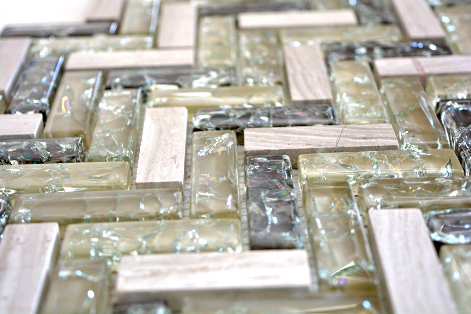 Mosani Mosaikfliesen Glasmosaik Naturstein Mosaik graugrün glänzend / 10 Matten