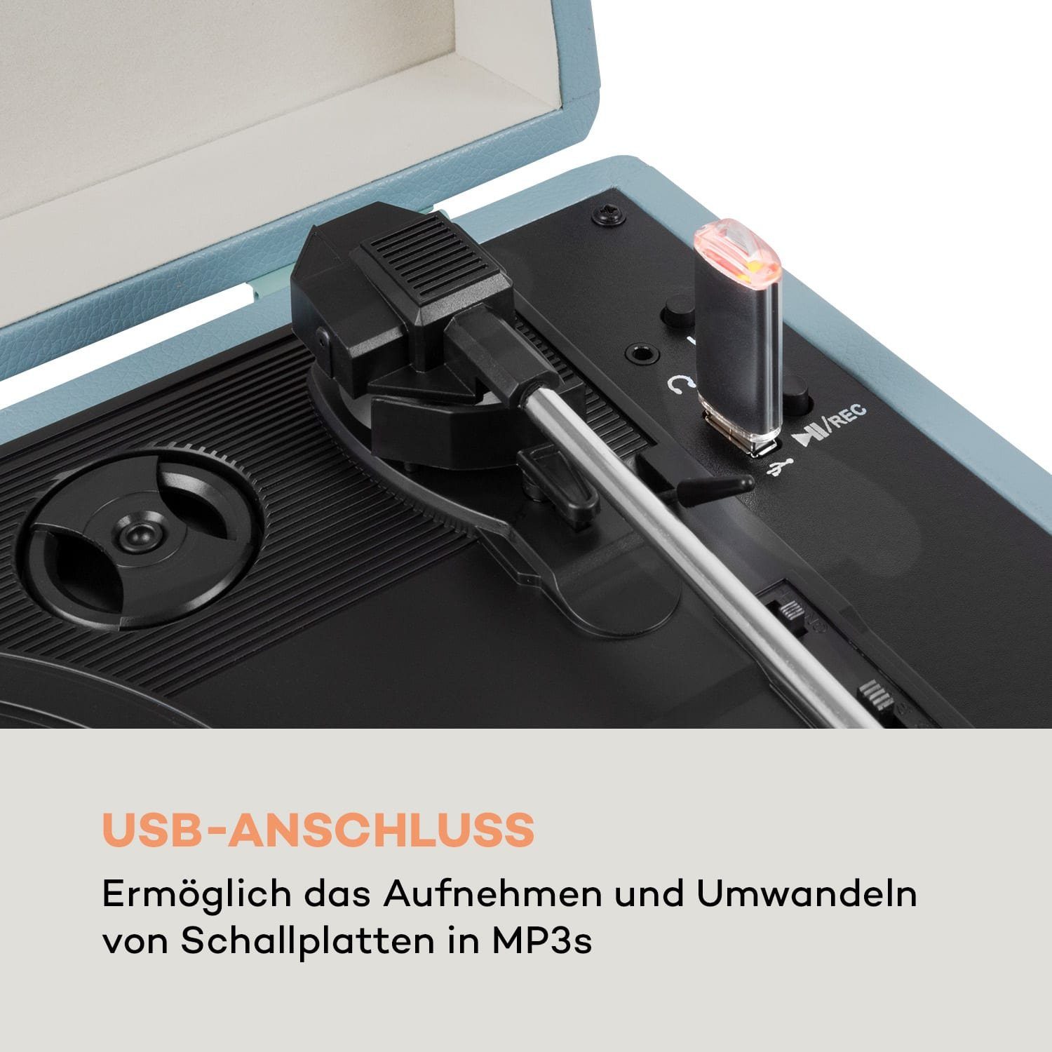Auna Peggy Sue BT Plattenspieler (Riemenantrieb, Bluetooth, Schallplattenspieler Retro mit Lautsprecher Vinyl Plattenspieler)
