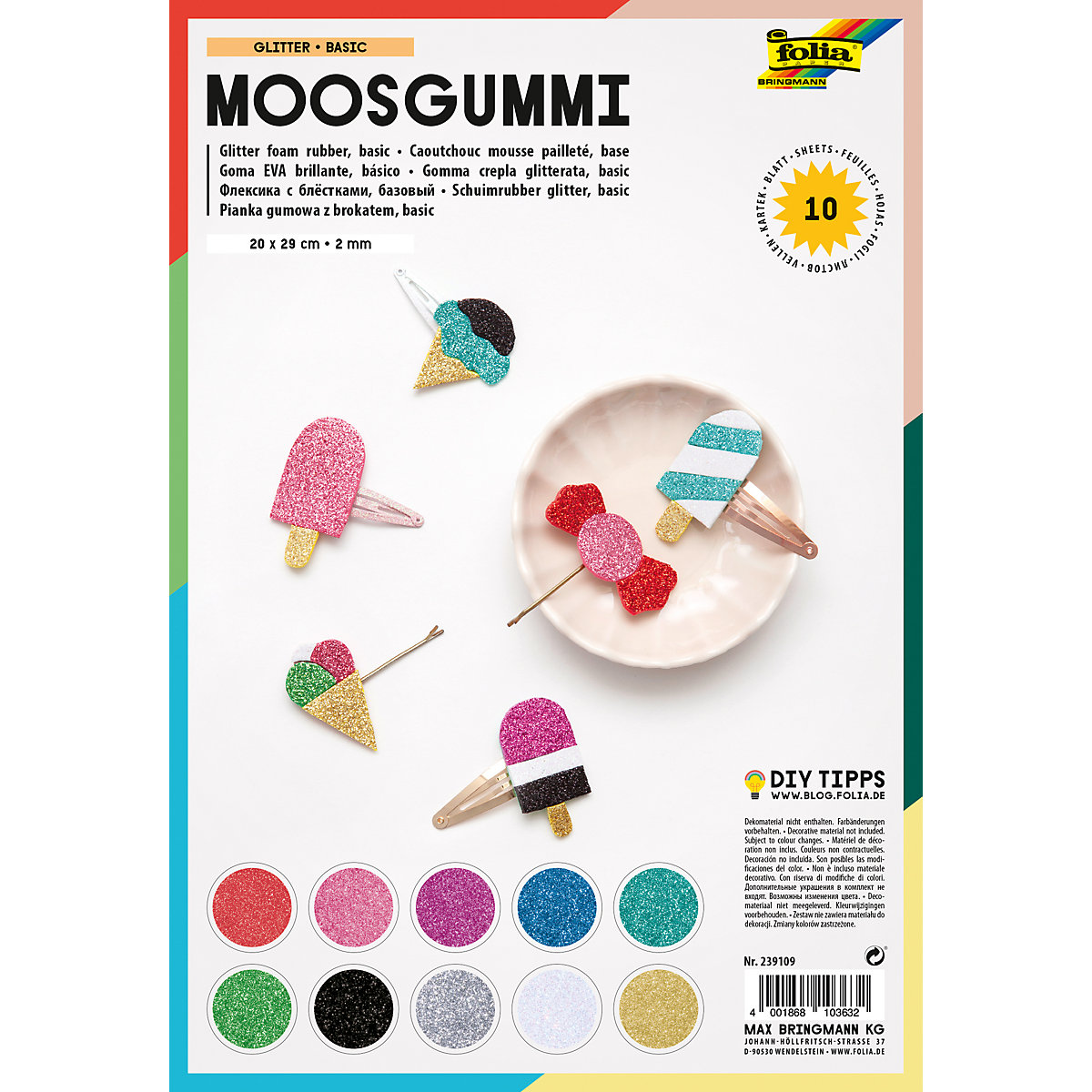 Glitter-Moosgummi 20 x 29 cm, 10 Blatt