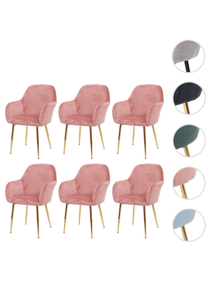 MCW 6er-Set Retro Esszimmerstuhl F18, Samt altrosa, goldene Beine günstig kaufen onesize