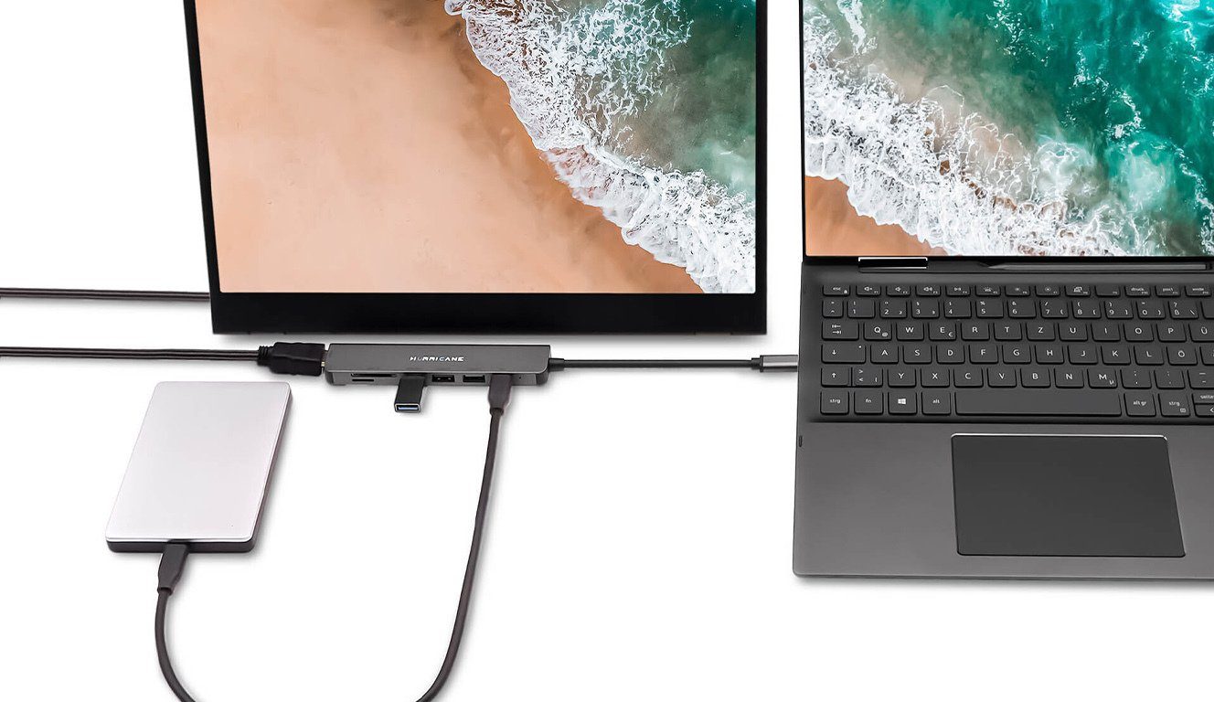 HURRICANE Laptop-Dockingstation C0546 USB-C Hub Aluminium Dockingstation 6 in 1 Multiport 4K HDMI, LAN Ethernet RJ45, 100W PD USB 3.0 für Laptop Notebook MacBook PC HDD