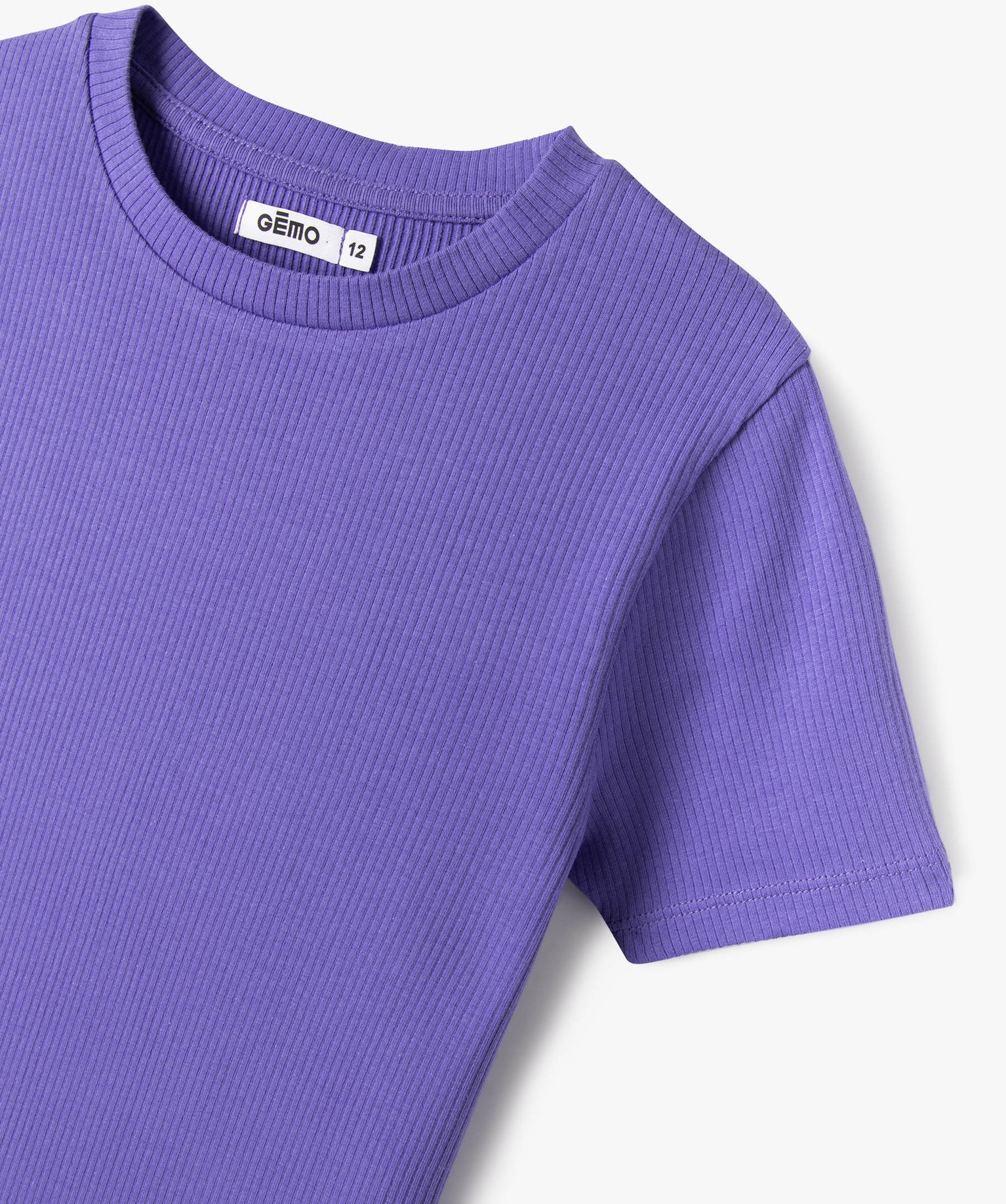 Tee-shirt fille en maille ctelée à manches courtes violet clair | GEMO