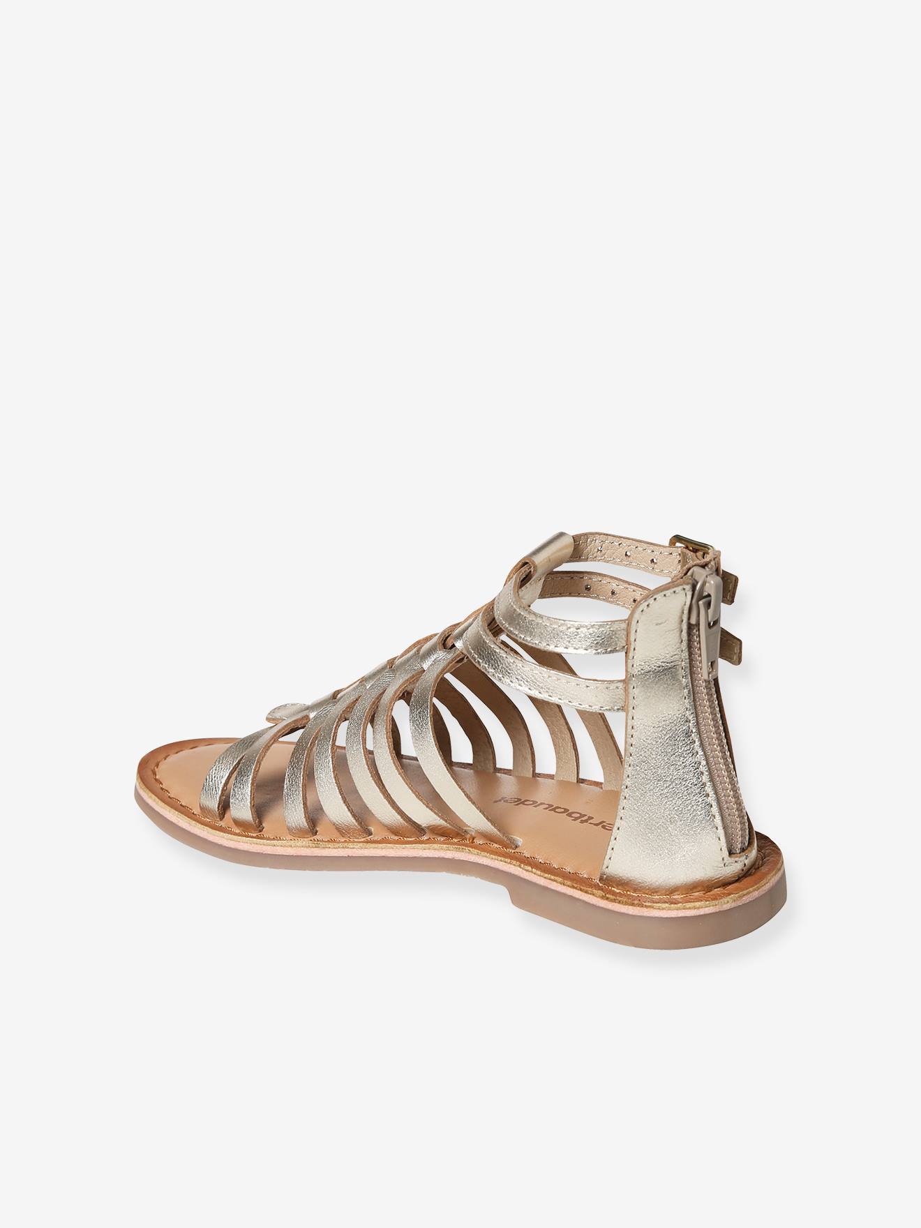 Sandales cuir fille esprit spartiates or