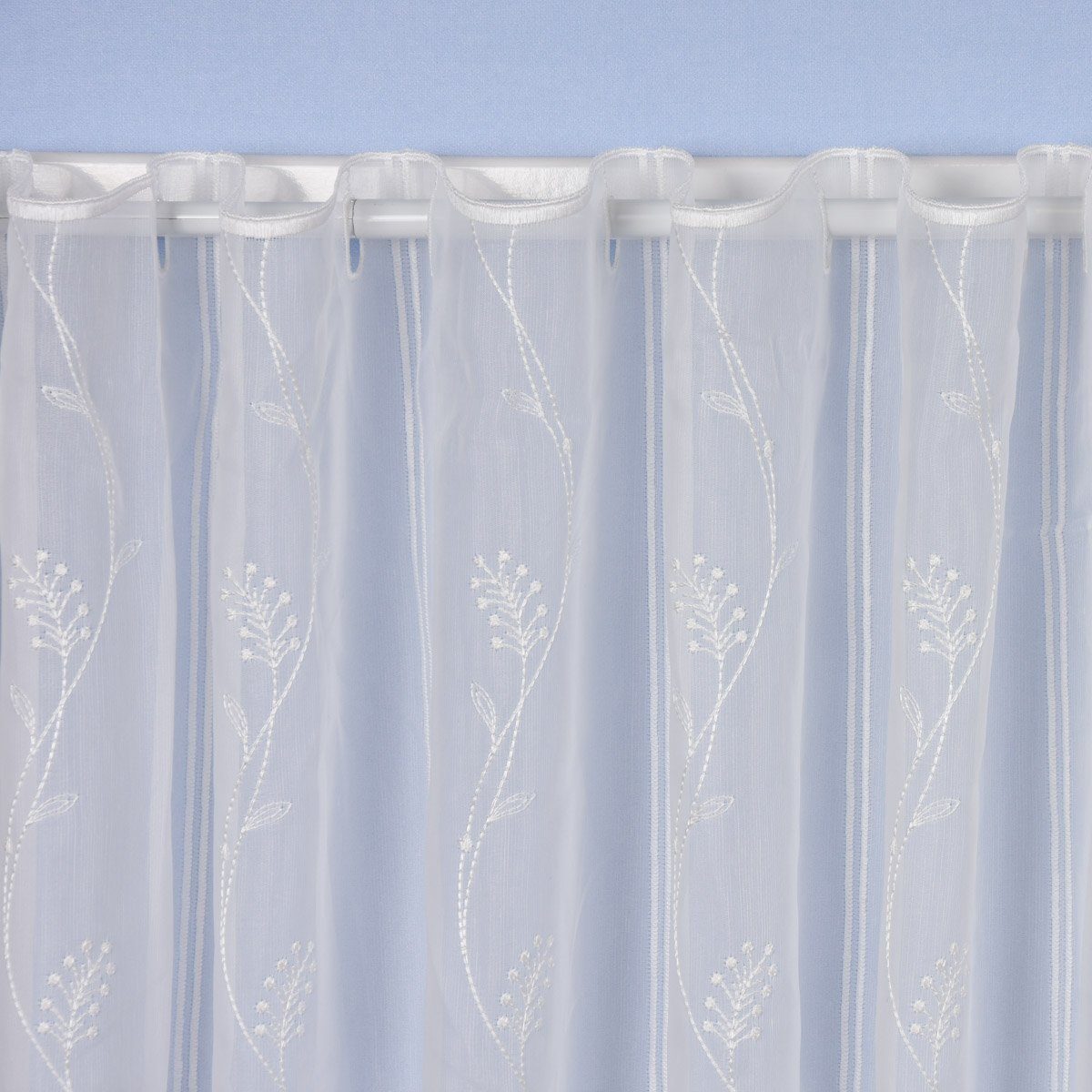 Meterware Scheibengardine nähfrei Stickerei Blütenranken ecru 90cm, SCHÖNER LEBEN., halbtransparent, Stickerei/Stickstoff, bestickt