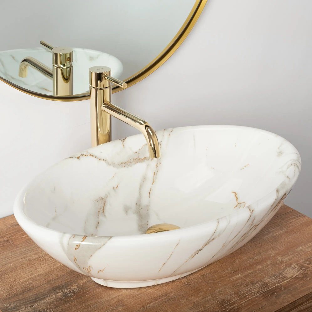 Badezimmer Rea Aufsatzwaschbecken Waschbecken Marmor Optik 53x33cm Pamela Aiax