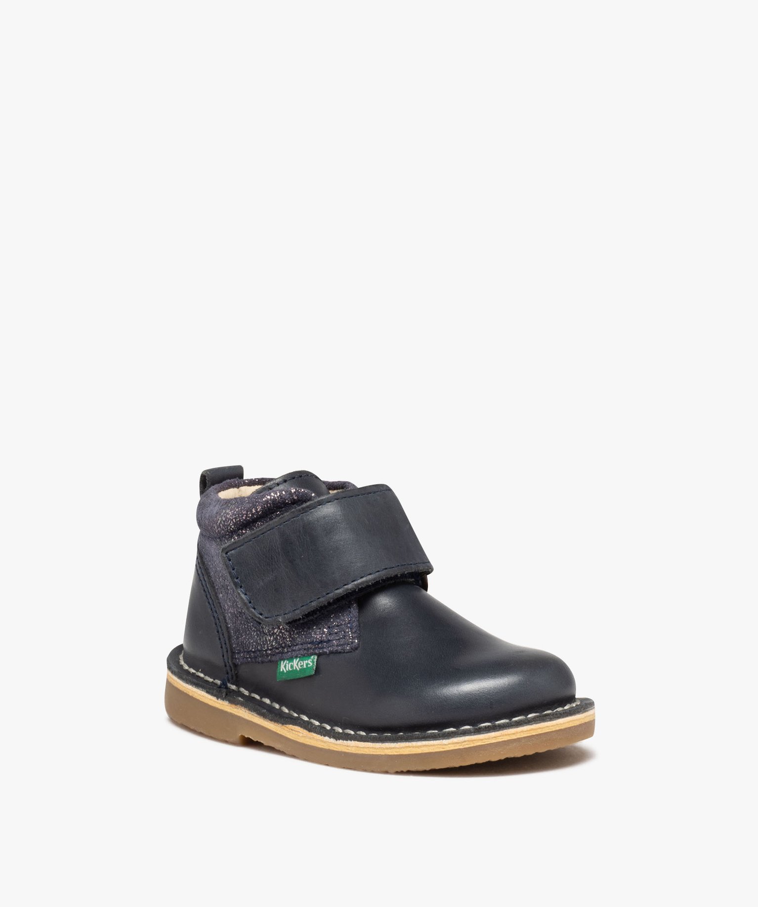 Bottes bébé fille en cuir uni à scratch - Kickers marine | GEMO
