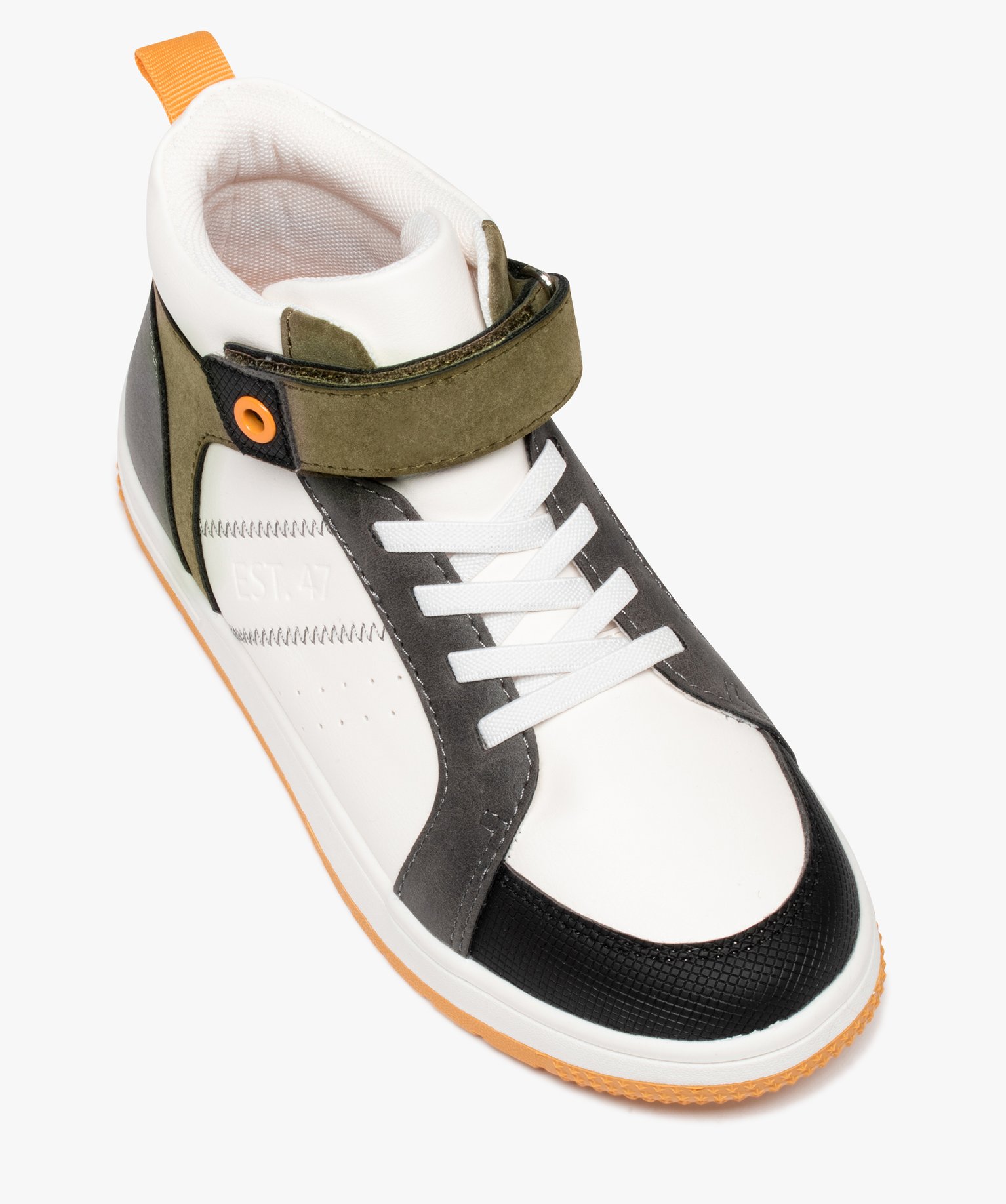 Baskets Garçon mid-cut à détails colorés fermeture facile blanc | GEMO