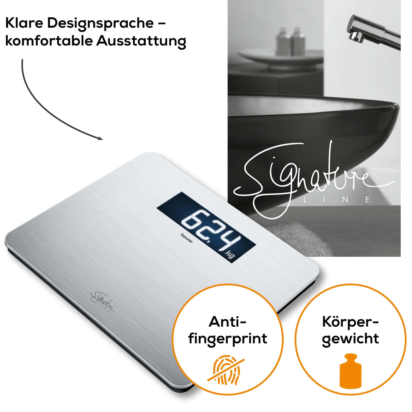 Beurer Edelstahlwaage GS 405 SignatureLine-Glaswaage im XXL-Format mit hochwertiger Edelstahloberfläche - bis 200 kg