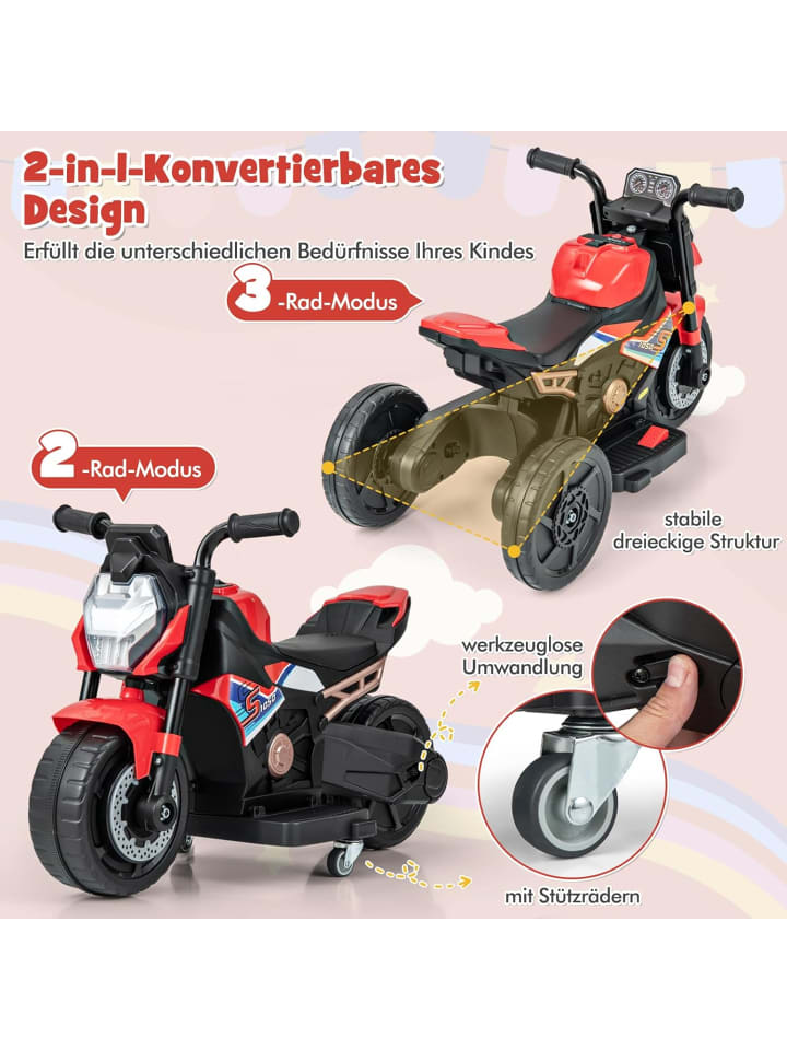 COSTWAY 2in1 Elektro Motorrad Kinder 74x38x48cm in Rot günstig kaufen onesize
