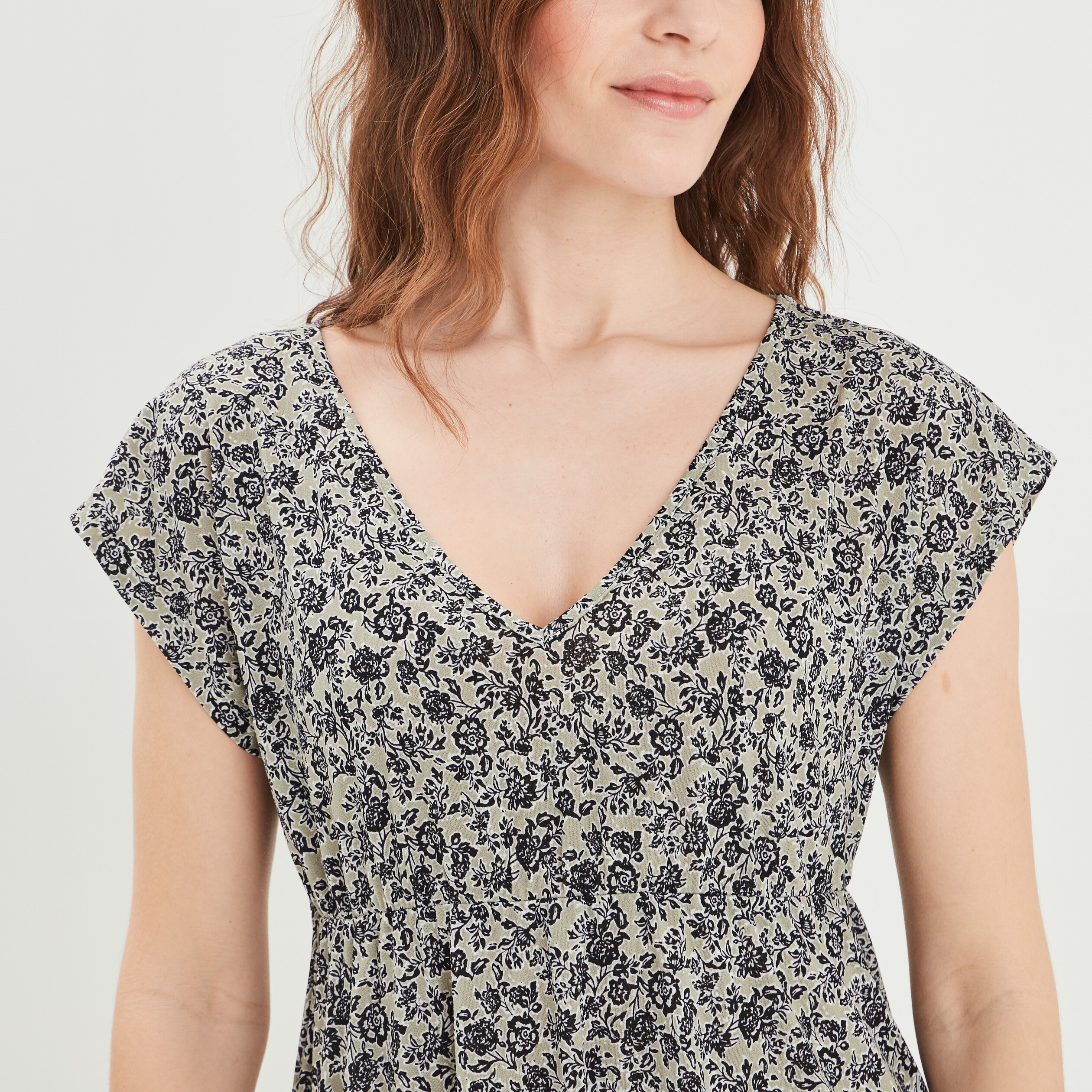 Robe évasée manches courtes vert olive femme | La Halle