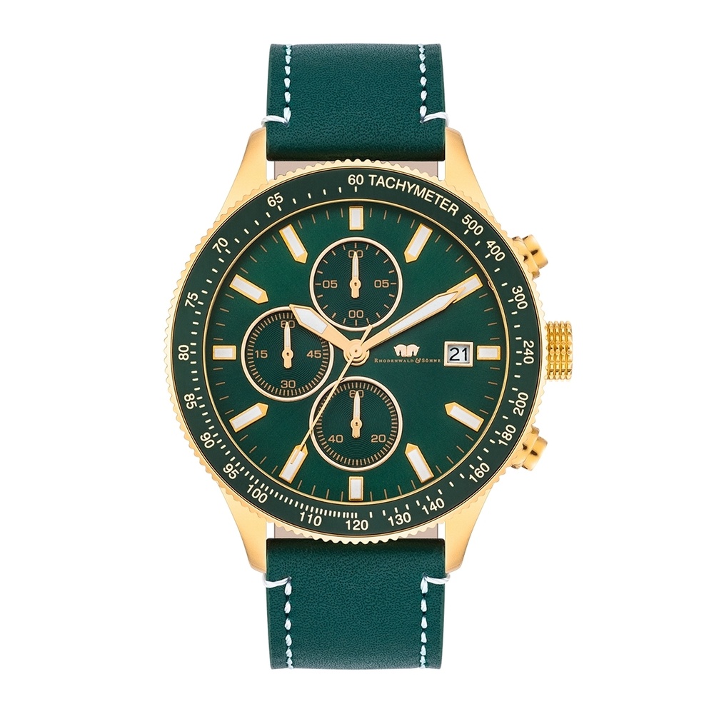 Rhodenwald & Söhne Chronographe Karthago II en Or jaune Cuir véritable en Vert Montre