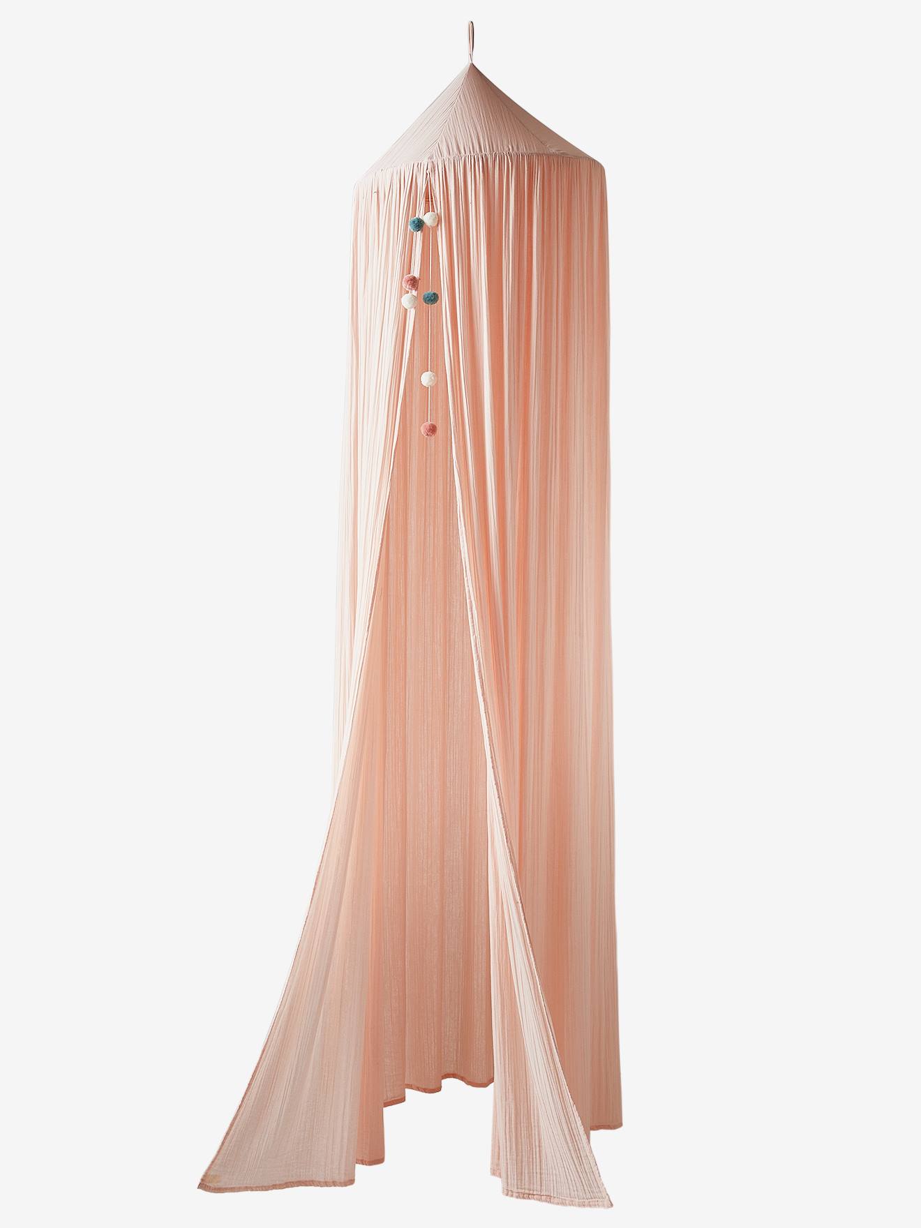 Ciel de lit en gaze de coton EAU DE ROSE rose