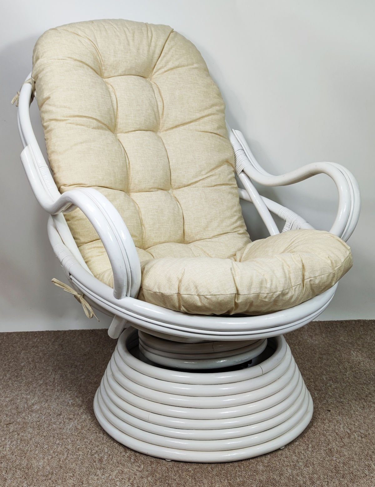 Rattani Rattanstuhl Rattan Drehsessel, Drehwippsessel Linda Weiß Lackiert