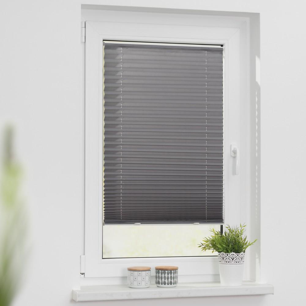 Lichtblick Plissee Haftfix, ohne Bohren Grau, 60 cm x 130 cm (B x L)
