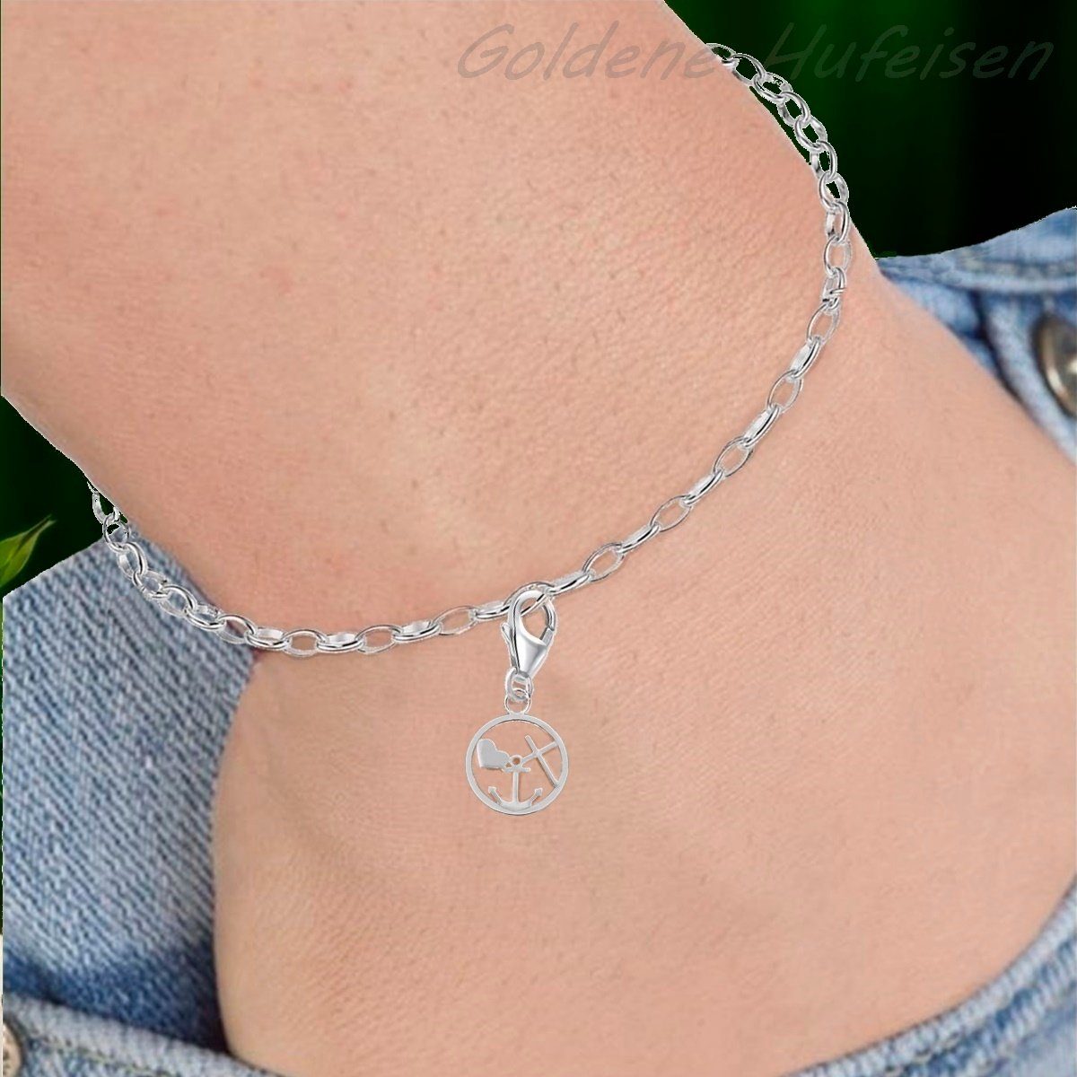 Goldene Hufeisen Bettelarmband Stabiles Kinder, Mädchen, Jungen Armband Charm-Armband aus 925 Silber (1 Stück, inkl. Etui), Verstellbar