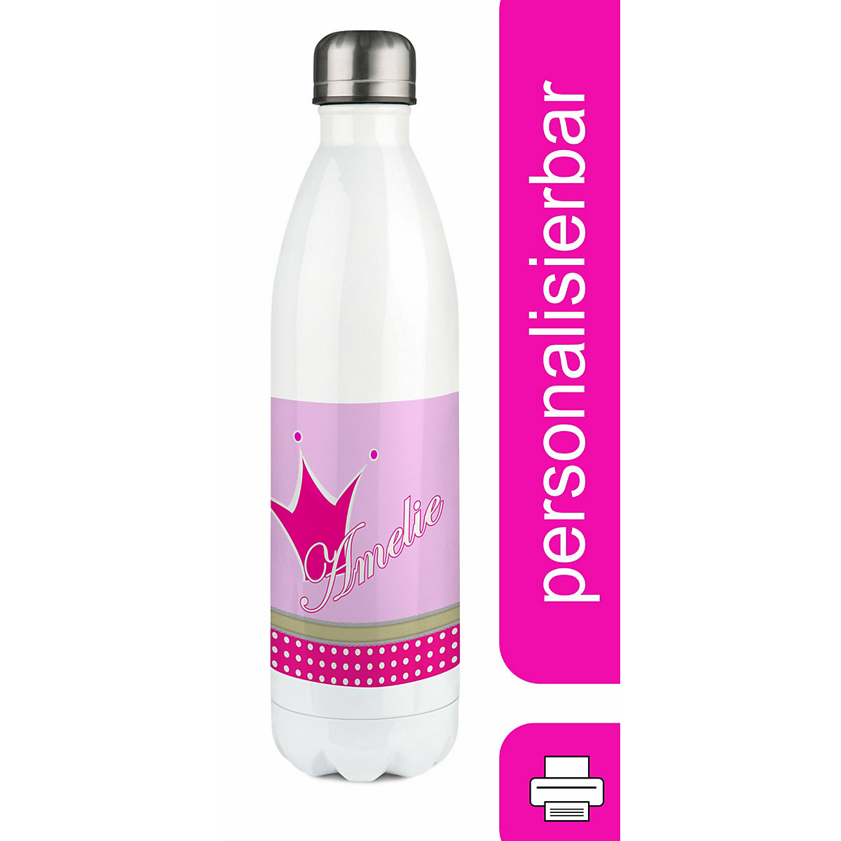 Edelstahl Kinder Thermoflasche / Trinkflasche bunt Krone Farbe pink Spülmaschinenfest, Auslaufsicher, Bruchfest, Doppelwandig, Für Heißgetränke geeignet, Mit Deckel, Isoliert