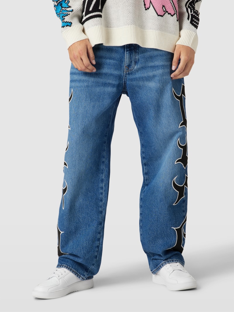 Baggy Fit Jeans mit Motiv-Print in blau