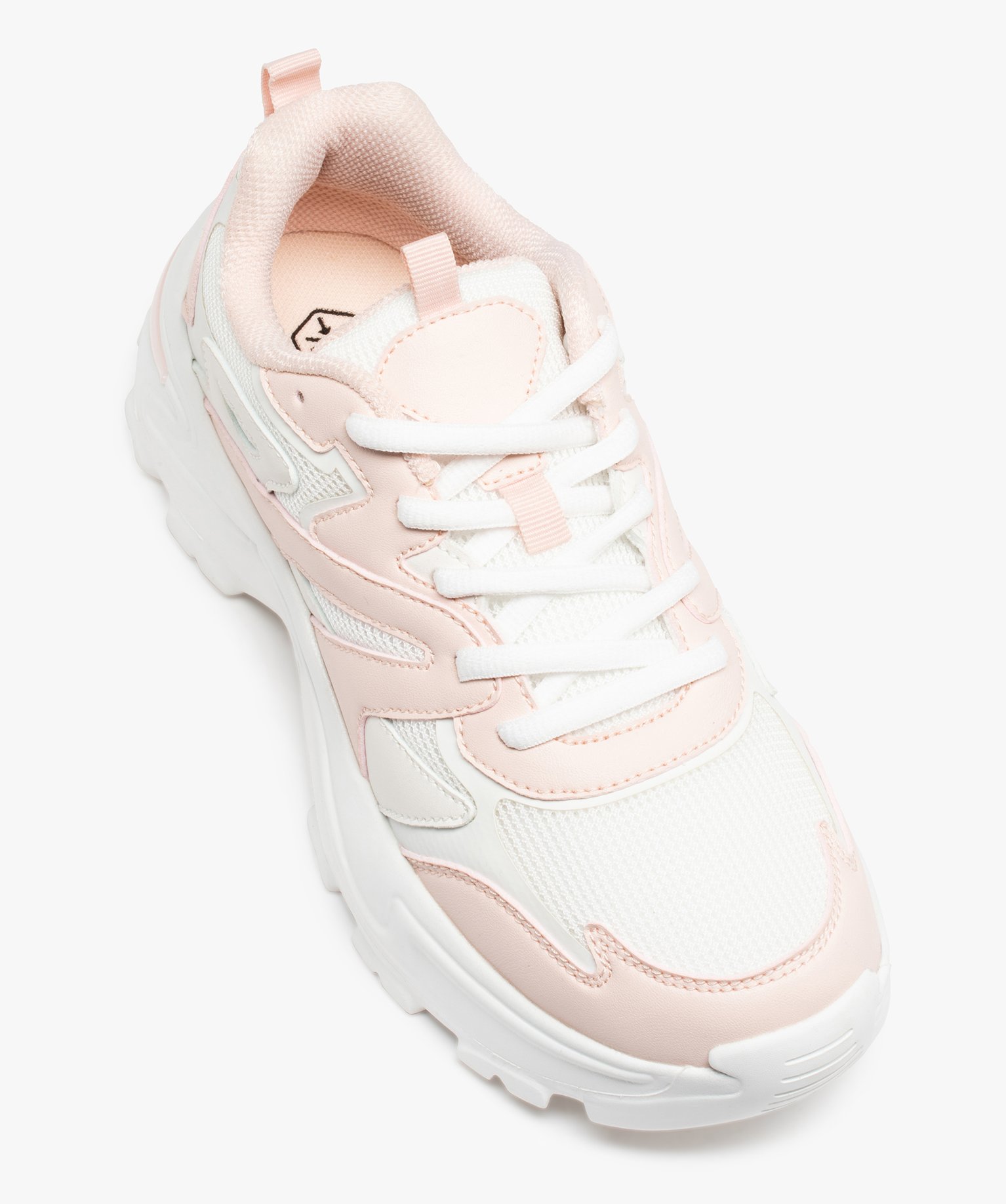 Baskets femme style running bicolores à semelle épaisse rose | GEMO