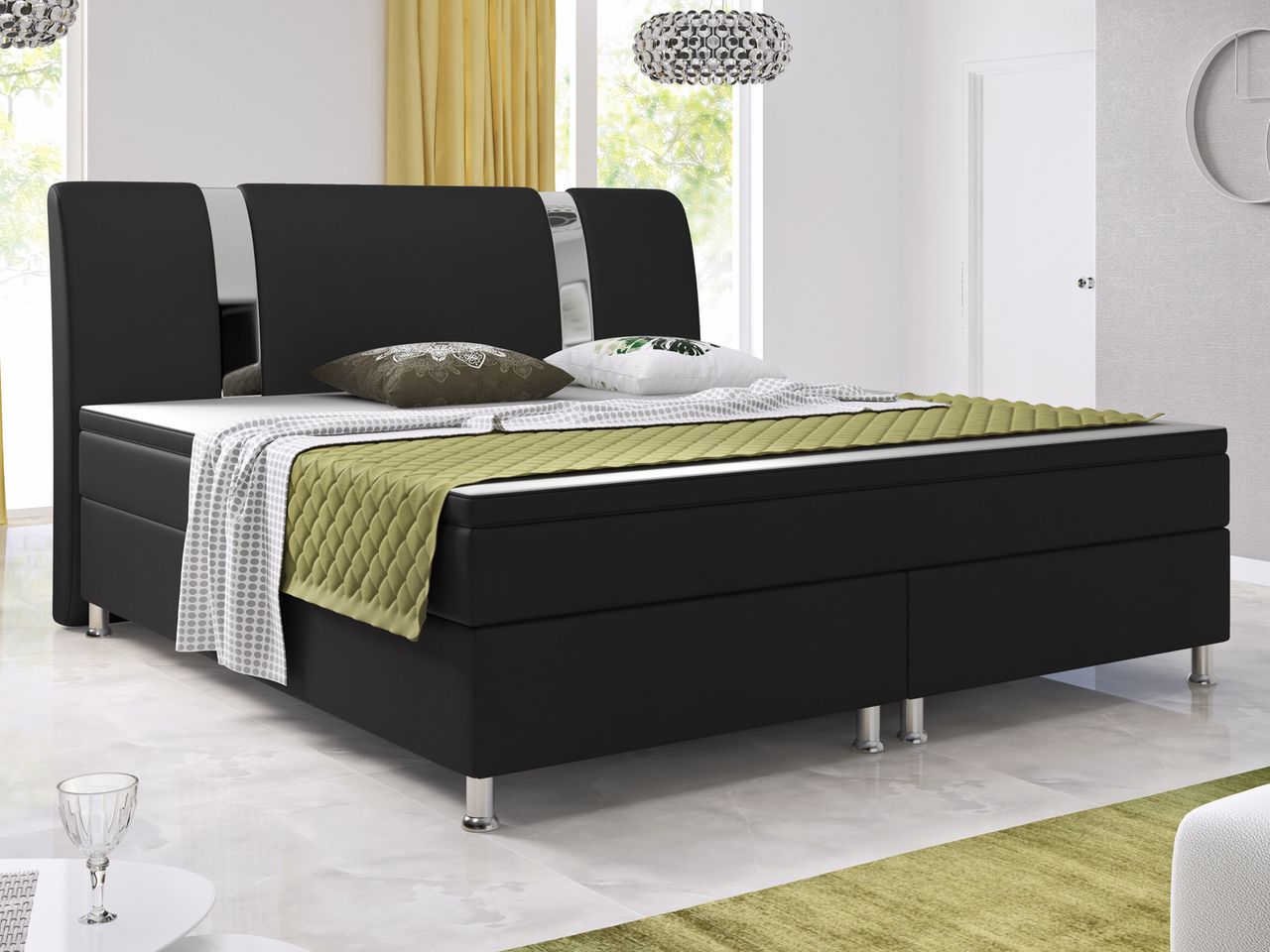 IHG Boxspringbett Riva 180x200 cm Kunstleder Schwarz