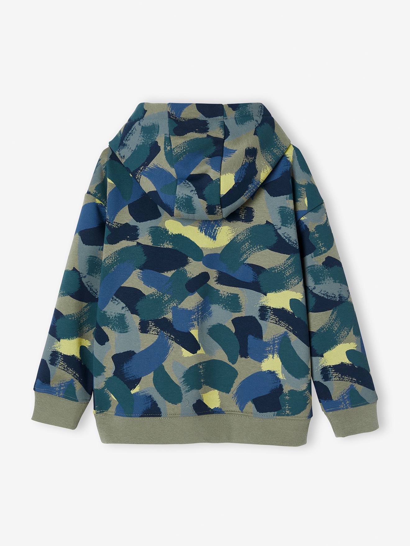 Sweat à capuche effet camouflage garçon vert imprimé