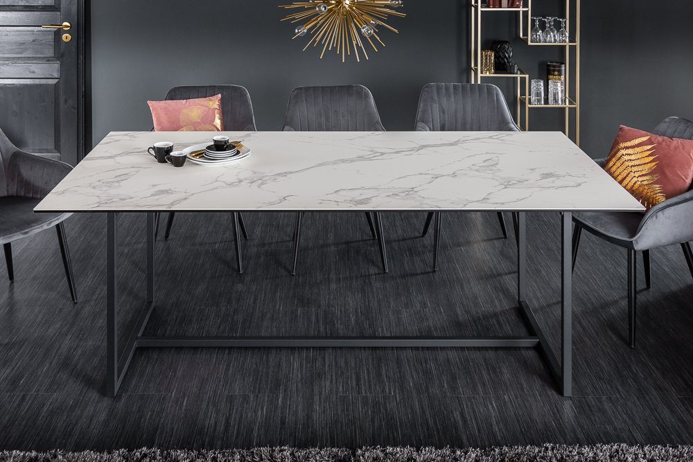 riess-ambiente Esstisch SYMBIOSE 200cm weiß / schwarz (Einzelartikel, 1-St), Esszimmer · Keramik · Metall · Marmor-Optik · Industrial Design
