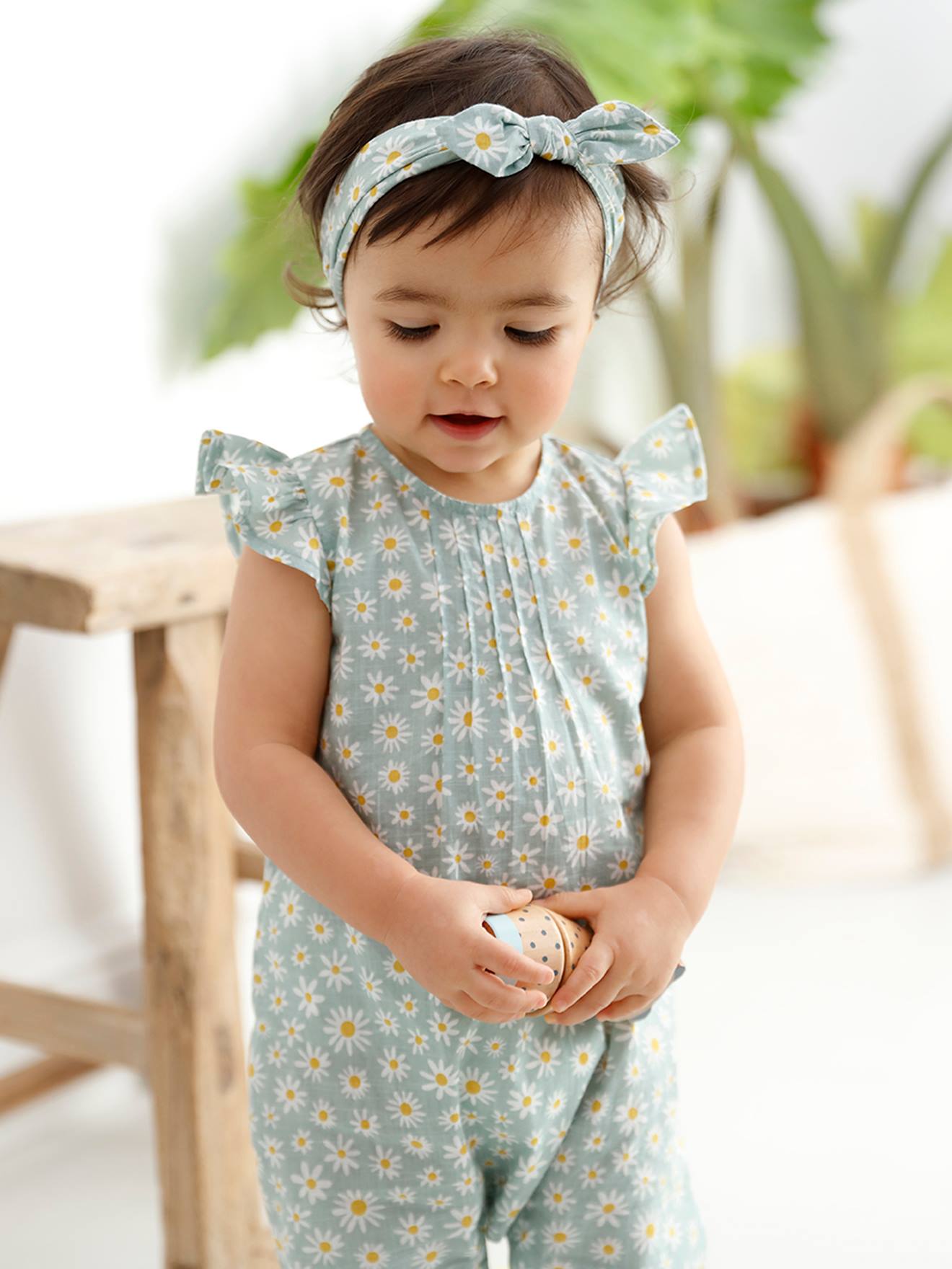 Vertbaudet Mädchen Baby-Set: Overall & Haarband - rosa bedruckt