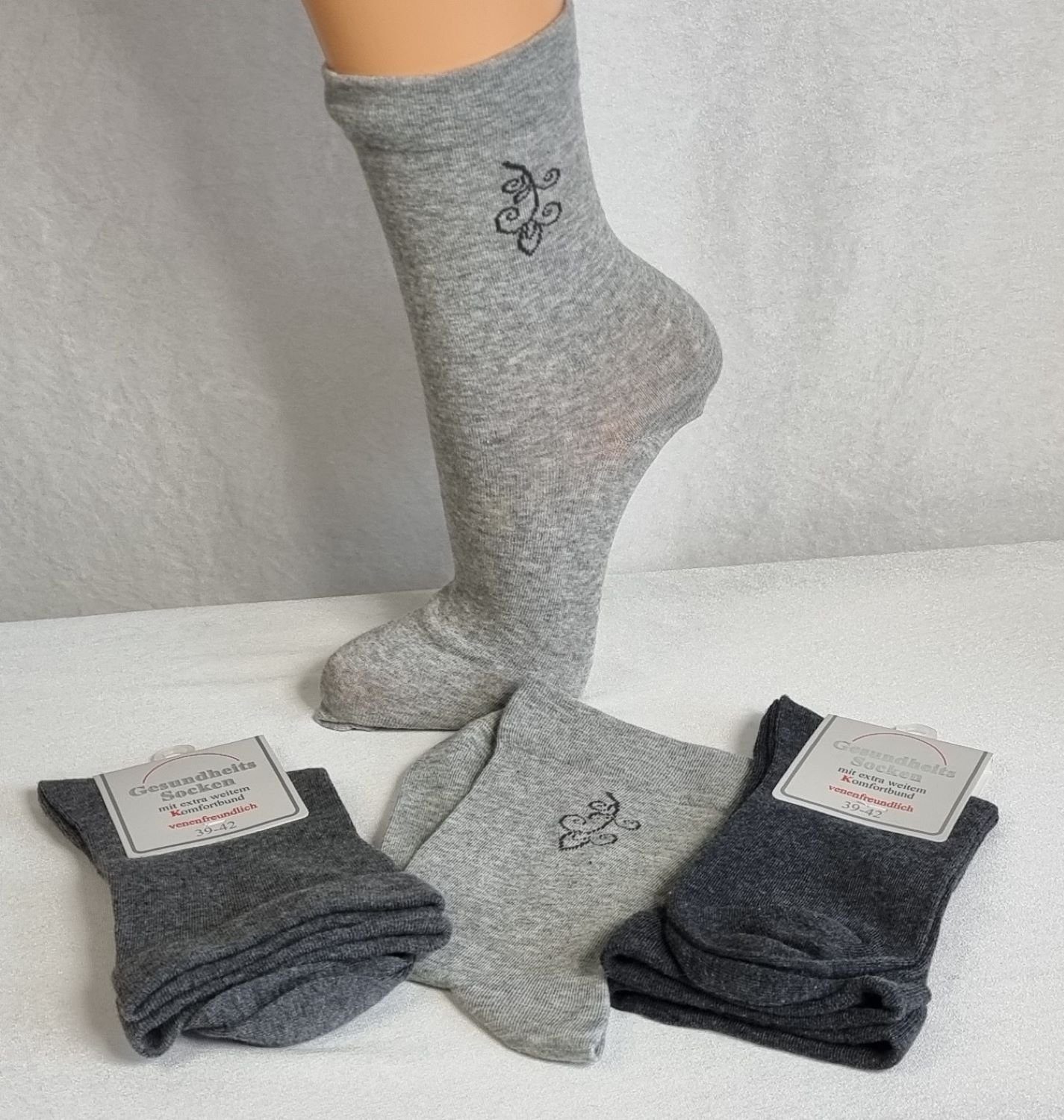 Toker Collection® Gesundheitssocken Gesundheitssocken mit extra weitem Komfortbund 3er Pack Gr. 39-42 (Packung, 3er Pack) Schaft extra weit