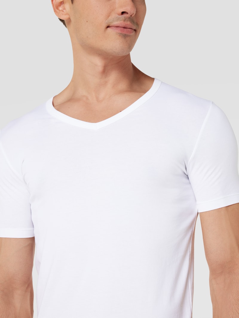 T-Shirt mit V-Ausschnitt im 2er-Pack Modell 'Modern' in weiß