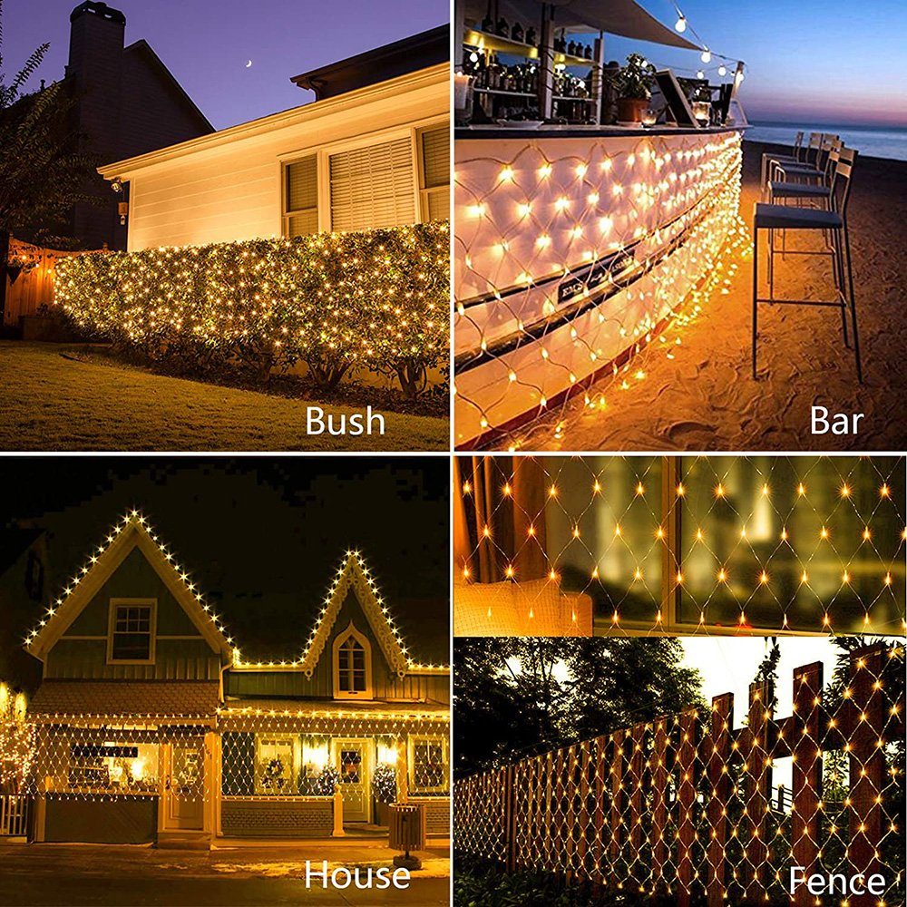 Sunicol LED Solarleuchte 1.5x1.5M/3x2M, Solar LED String Light,Wasserdichte Lichterkette, Warmes Weiß, Weiß, Multicolor, Blau, mit 8 Modi,für Haus Gärten Hinterhof Patio Landschaft