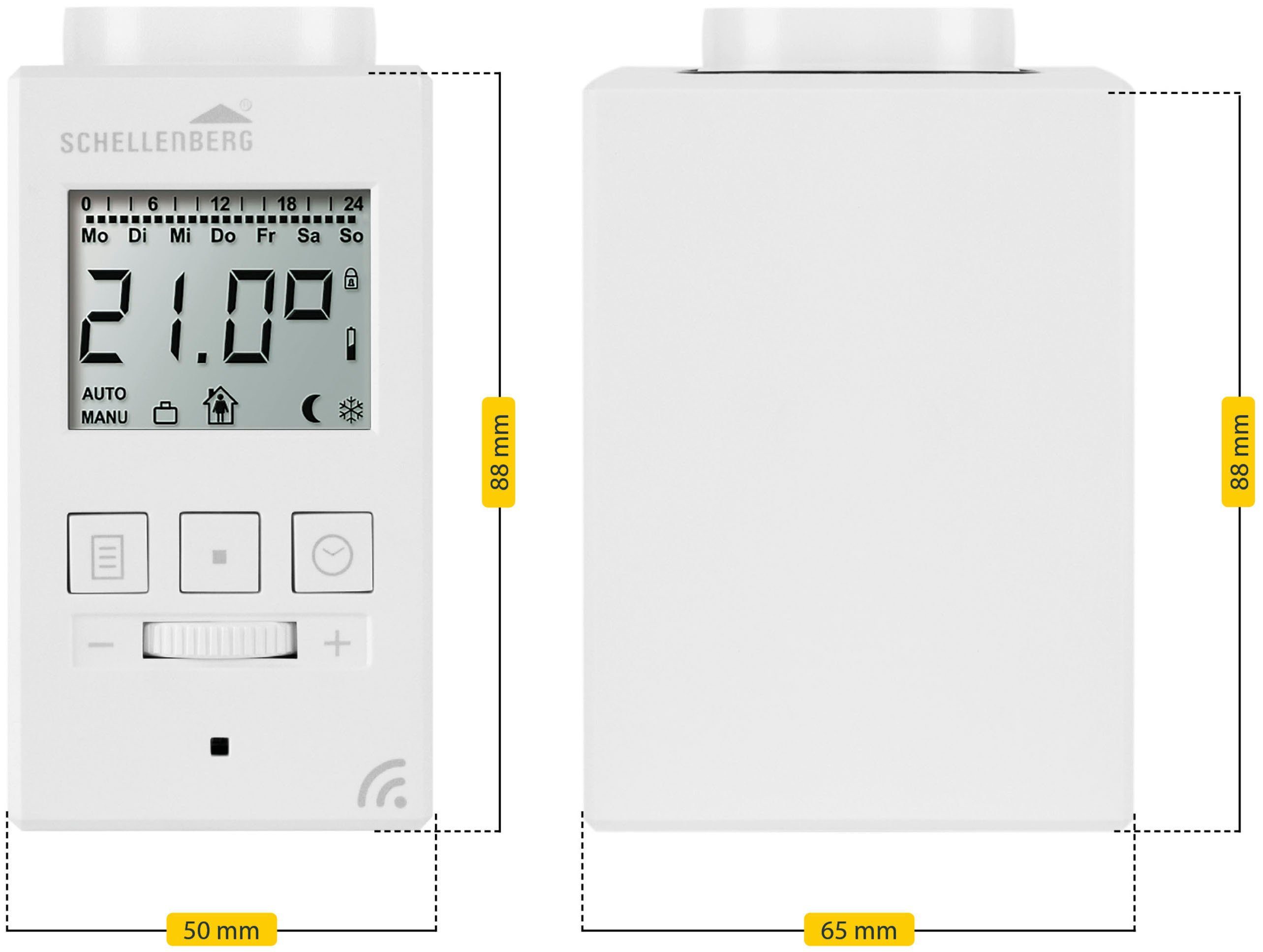 SCHELLENBERG Heizkörperthermostat Digital, 20101, (Inkl. Adapter-Set Danfoss RAV, RA, RAVL) einzeln, oder im 3er oder 5er Spar-Set erhältlich