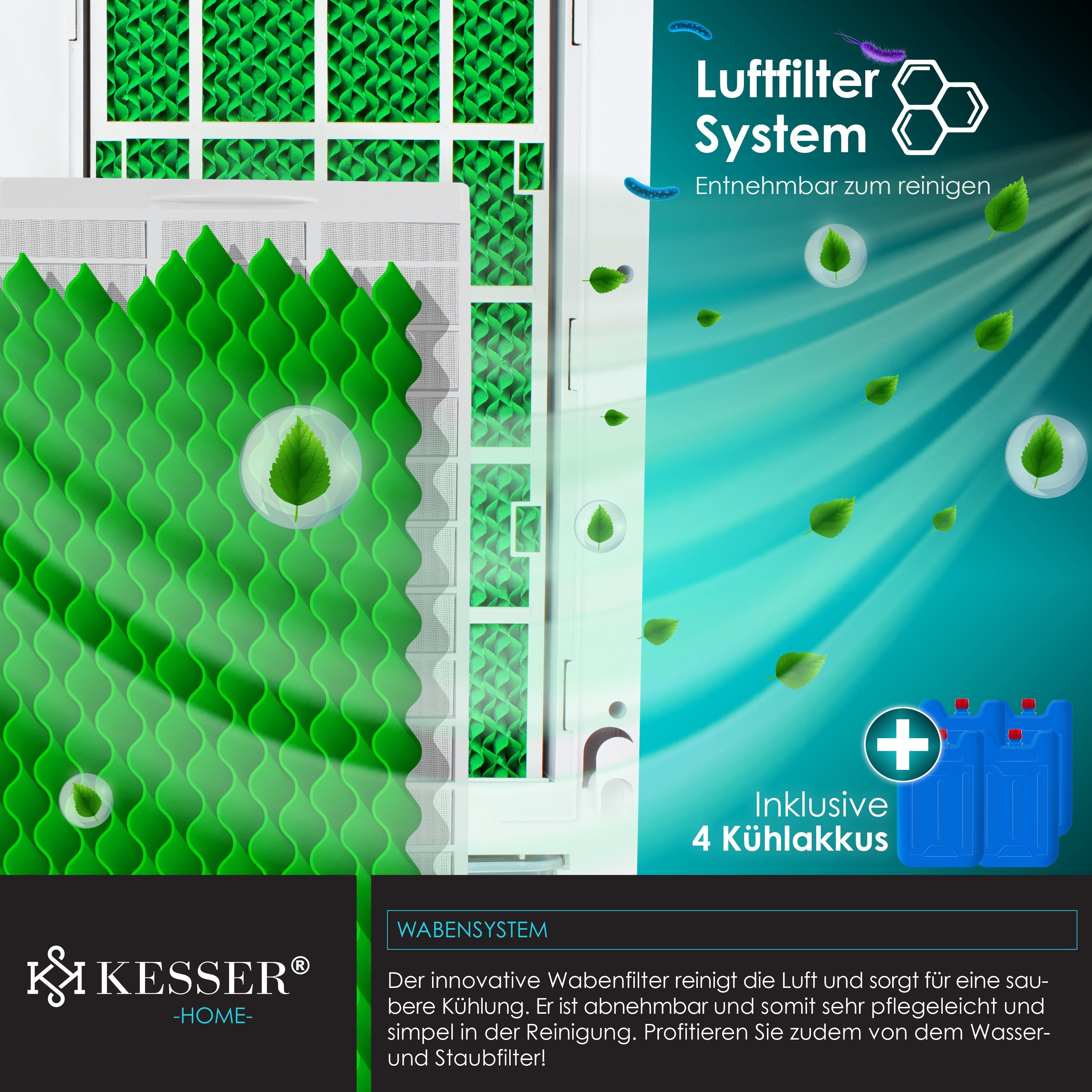 KESSER Turmventilator, 4in1 Mobile Klimaanlage Fernbedienung Klimagerät Ventilator