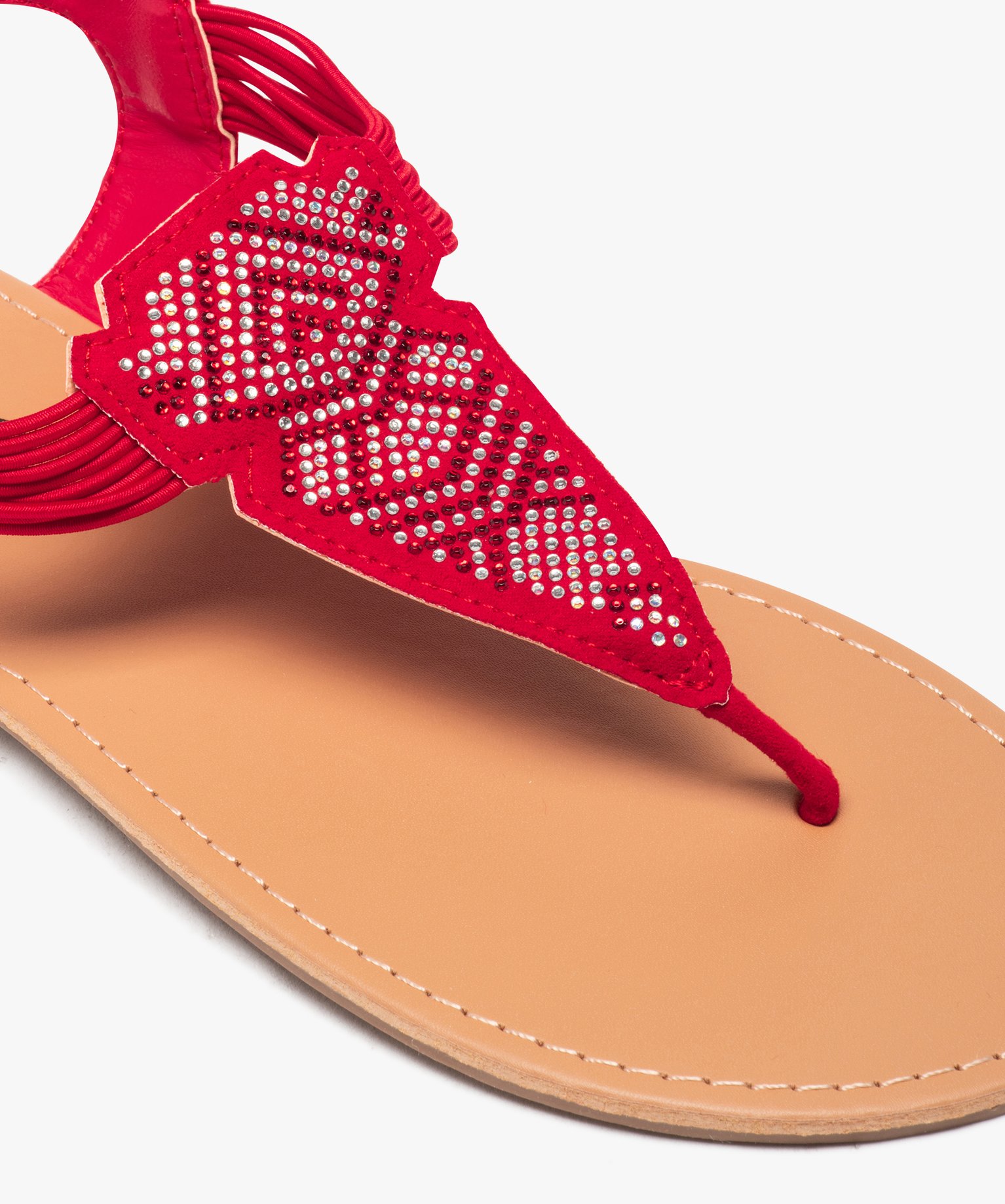 Sandales femme à entre-doigts brides élastiquées à strass rouge | GEMO