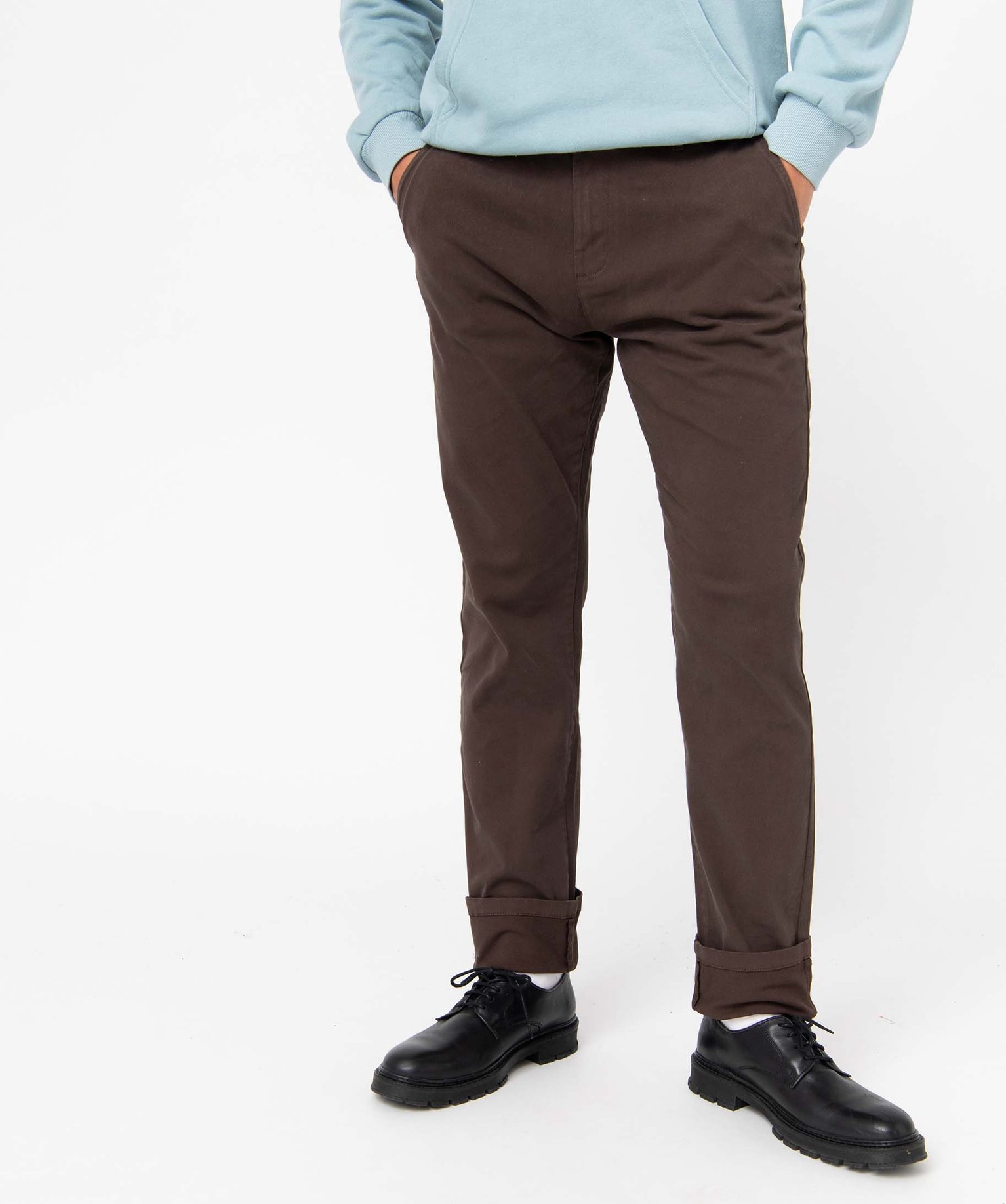 Pantalon chino en coton stretch homme marron | GEMO