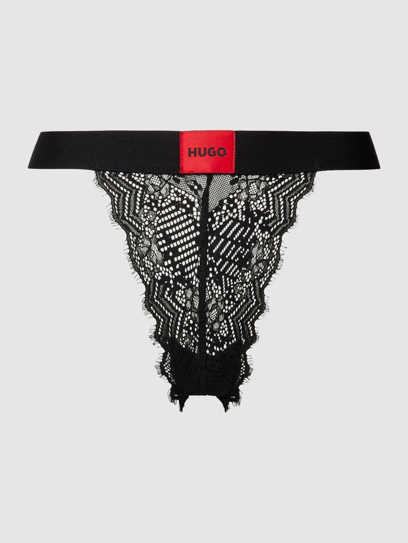 String mit Spitzenbesatz in schwarz