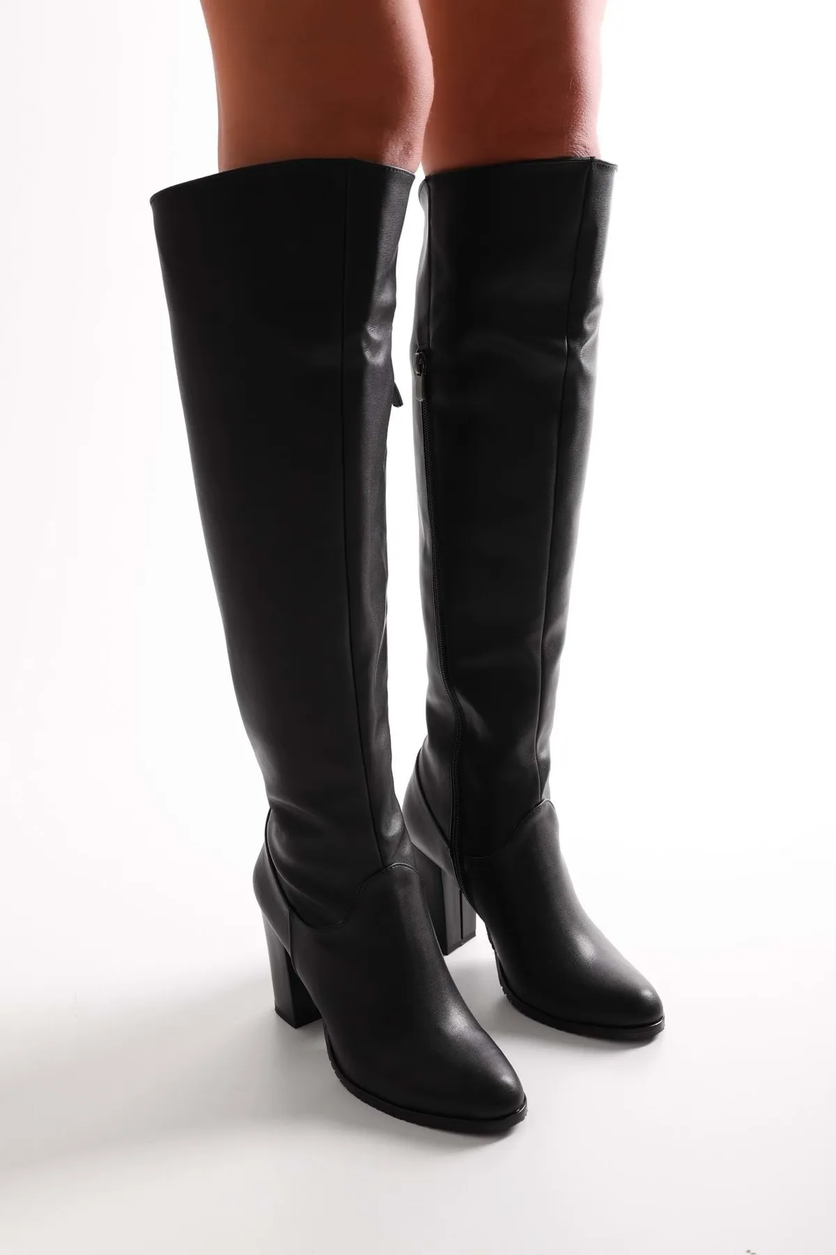 Shoeberry  Jila Black Skin Damenstiefel mit Absatz Black Skin