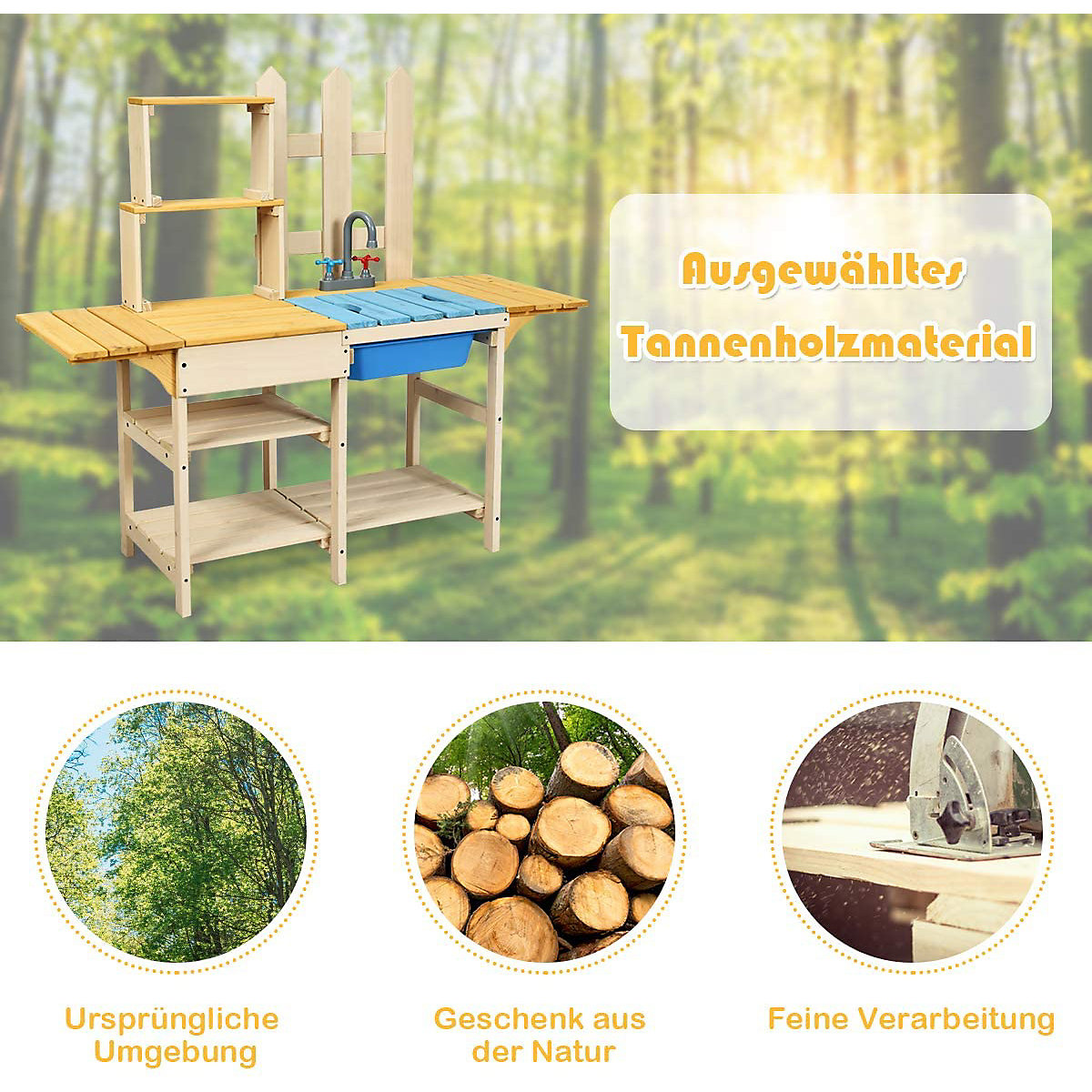 Spielküche Tannenholz Innen- & Außenbereich