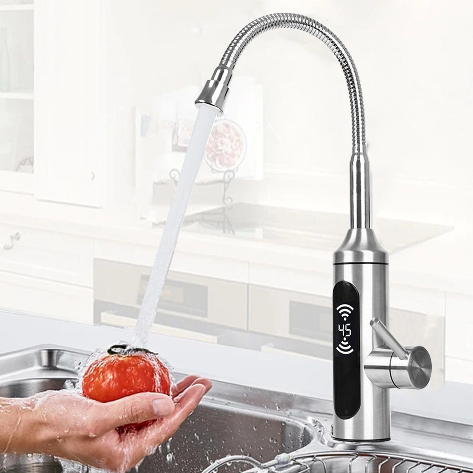 TWSOUL Klein-Durchlauferhitzer Elektrischer Universal-Rohrhahn mit dynamischer Digitalanzeige, 3000W, 30,00 °C, max 55,00 °C, Ausgestattet mit einem dynamischen digitalen Bildschirm