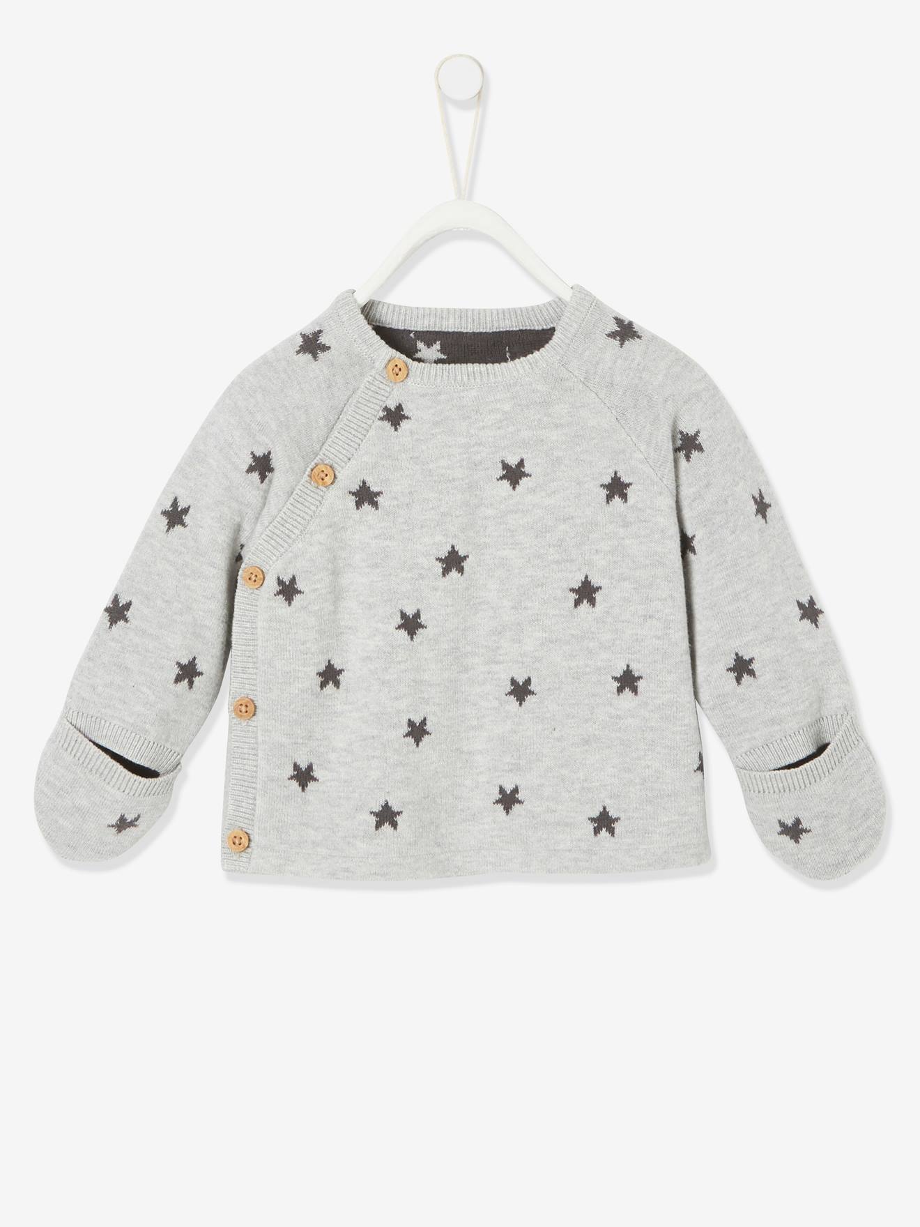 Ensemble 4 pièces bébé : pull + pantalon + bonnet + moufles gris clair chiné
