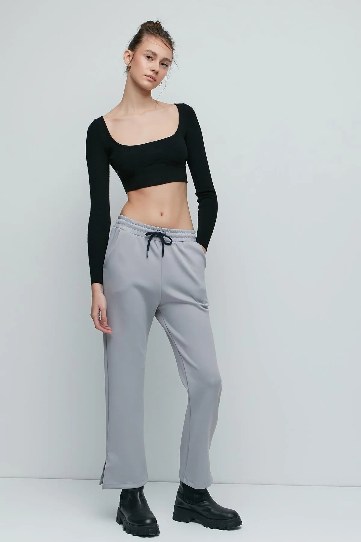C&City  Jogginghose mit Schlitz und spanischem Bein, 843 Grau