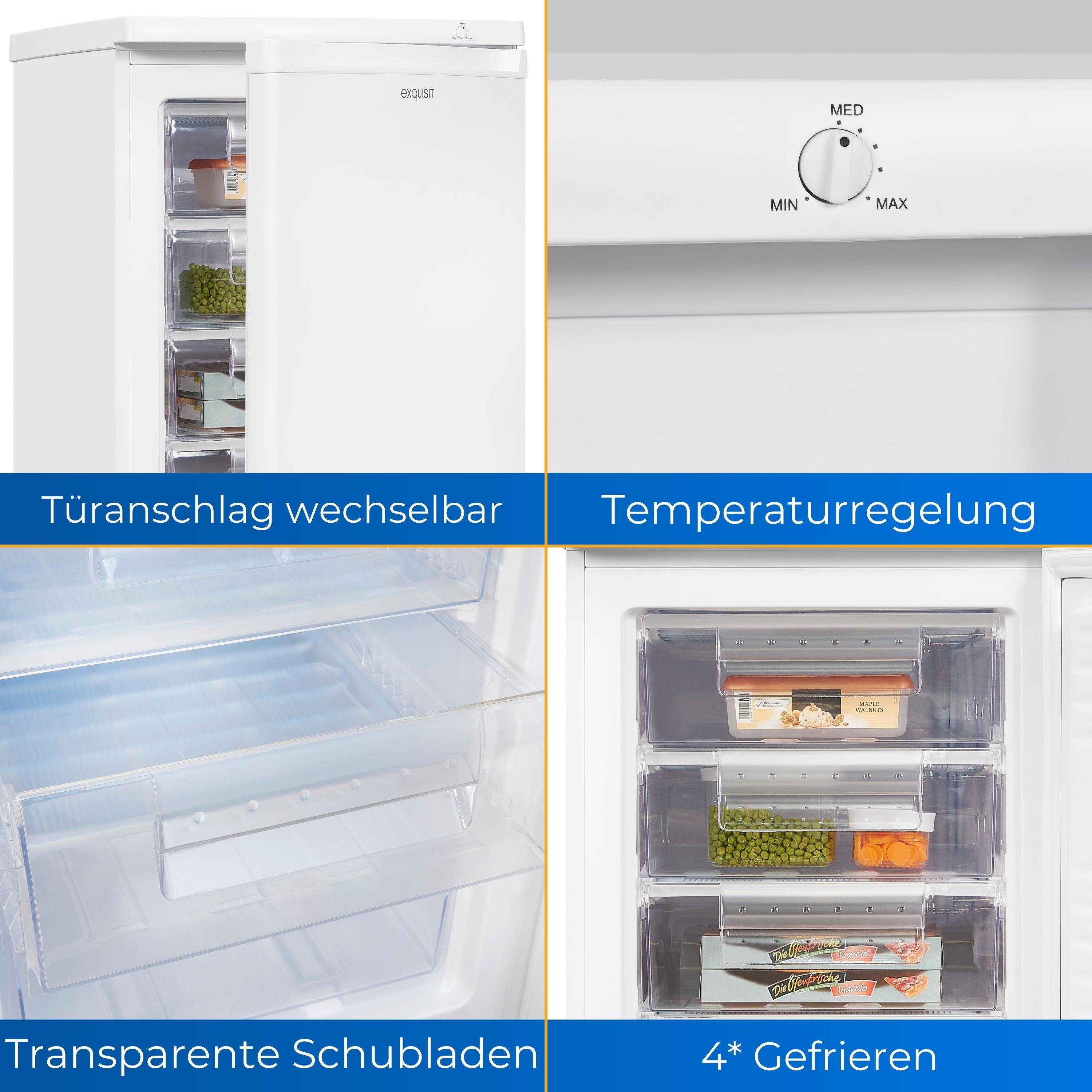 exquisit Gefrierschrank GS512-040E, 85.5 cm hoch, 55 cm breit, kompakt mit 4 Gefrierschubladen