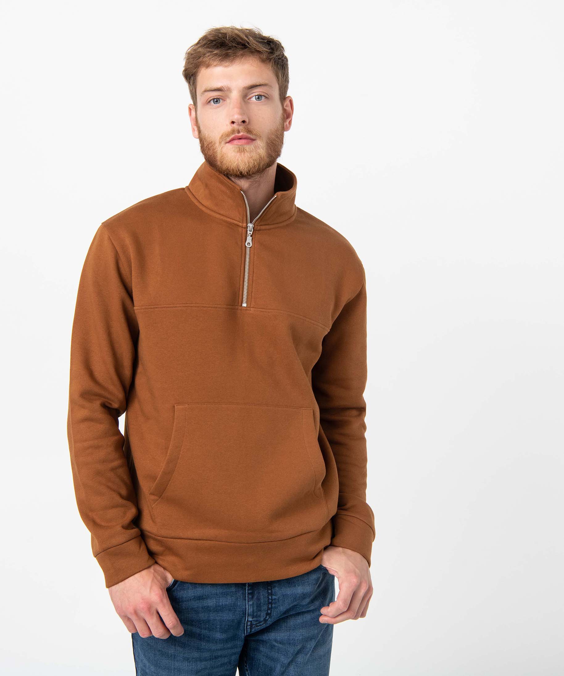 Sweat homme à col camionneur zippé marron | GEMO